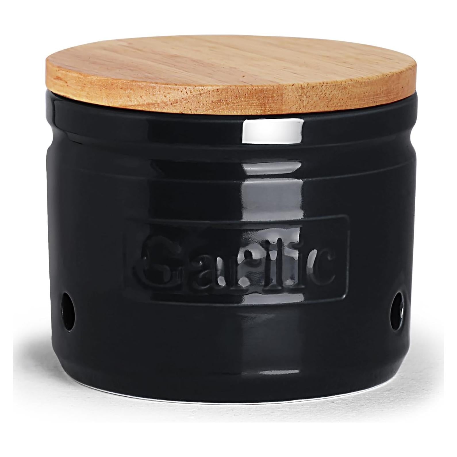 Conservador de Ajo ONTUBE Cerámica con Tapa de Madera 10.16 cm