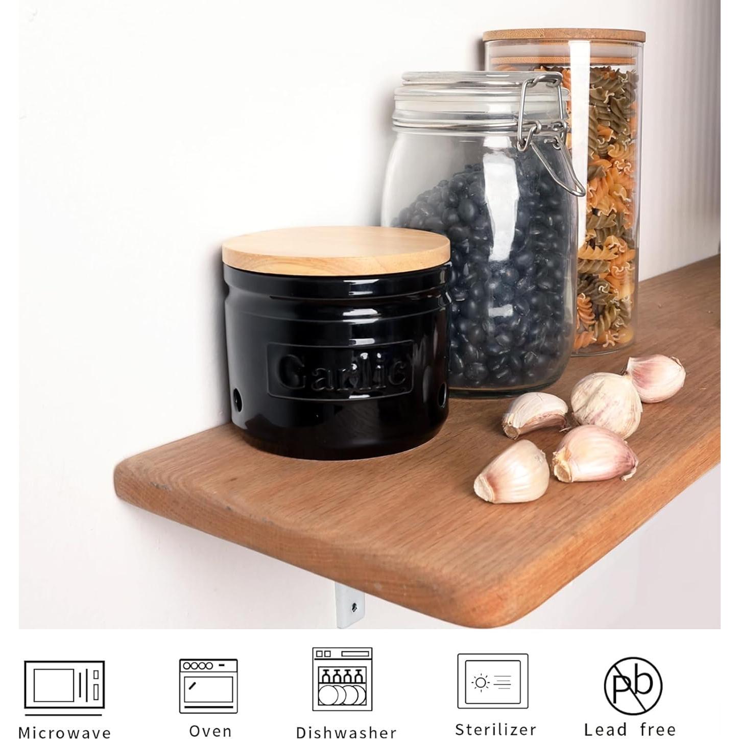 Conservador de Ajo ONTUBE Cerámica con Tapa de Madera 10.16 cm