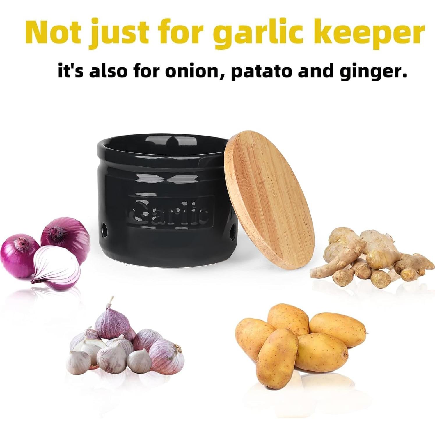 Conservador de Ajo ONTUBE Cerámica con Tapa de Madera 10.16 cm