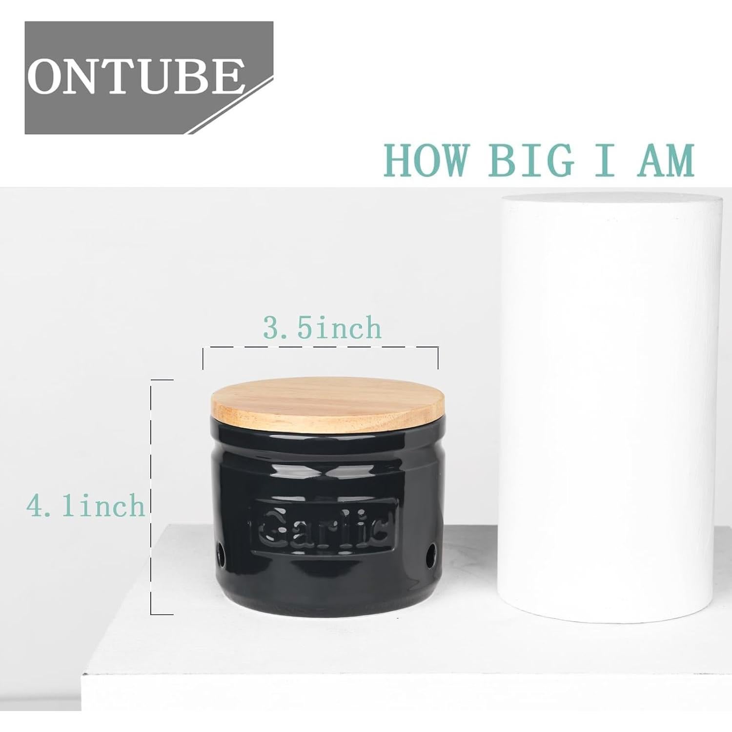 Conservador de Ajo ONTUBE Cerámica con Tapa de Madera 10.16 cm