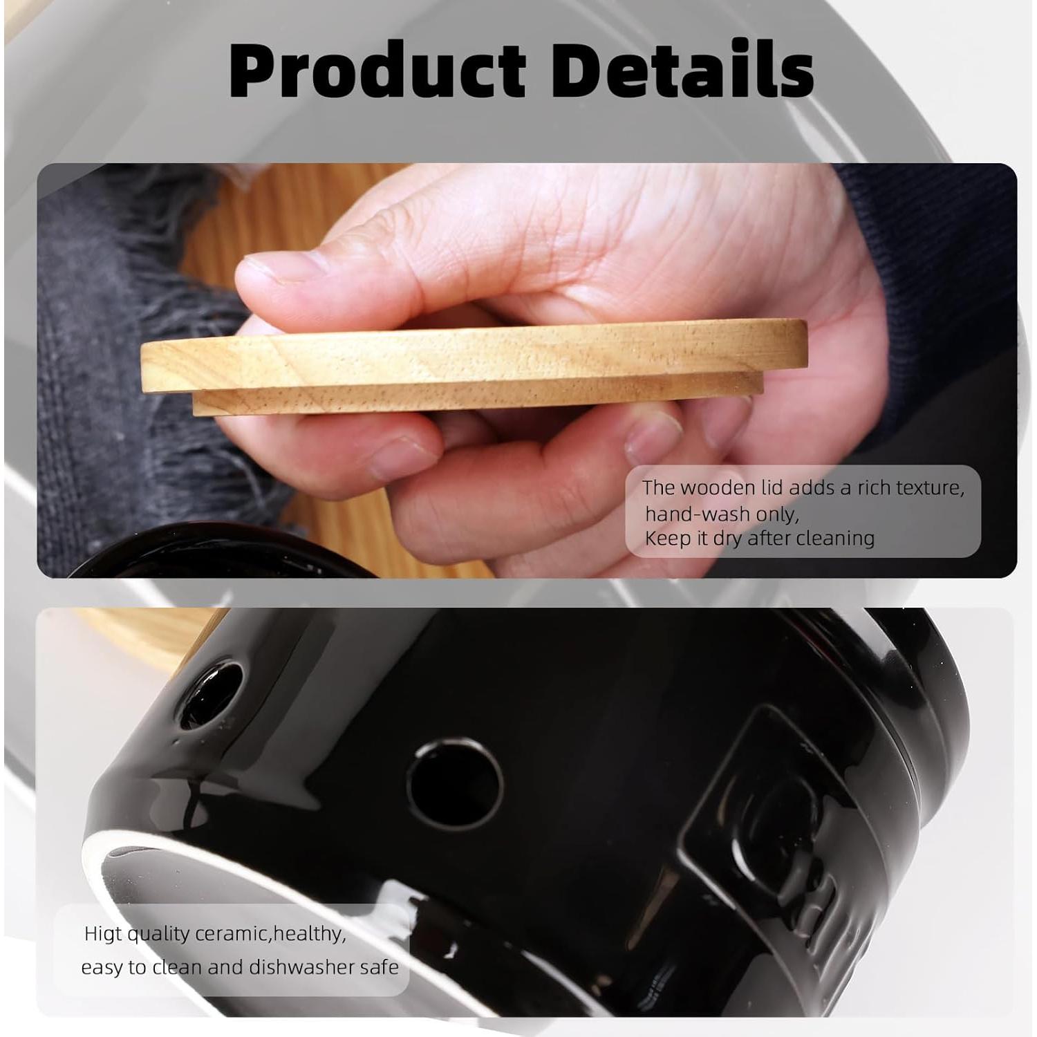 Conservador de Ajo ONTUBE Cerámica con Tapa de Madera 10.16 cm