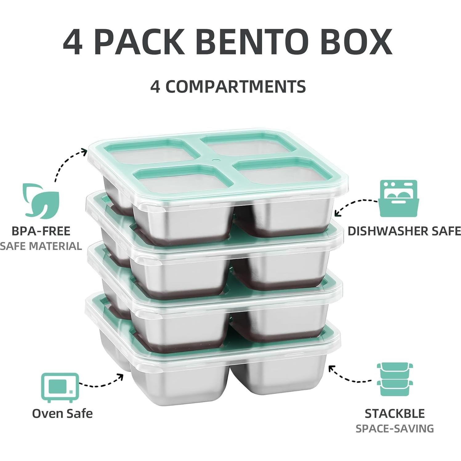 Contenedores de Snack BEFOY Acero Inoxidable 4 Compartimentos 2 Pcs