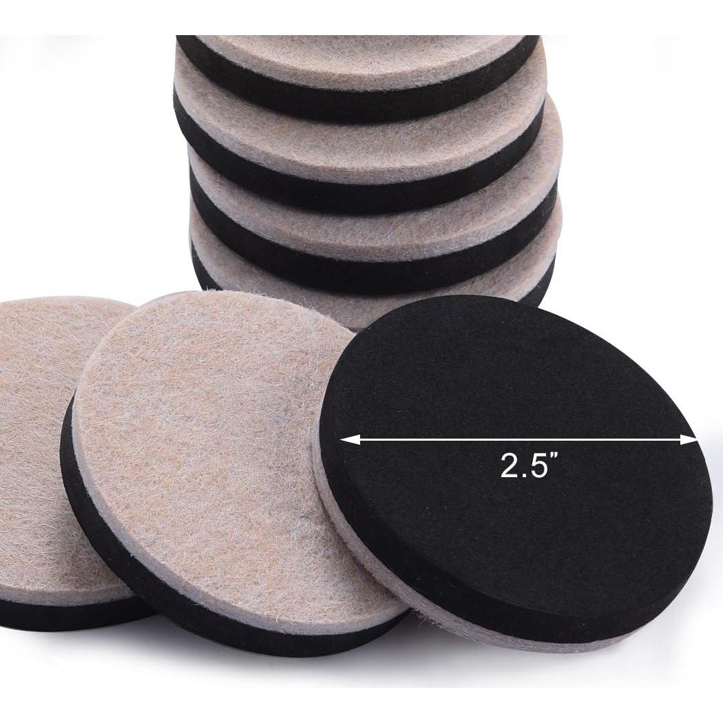 24 Deslizadores de Muebles de Fieltro Beige 6.35 cm Reutilizables