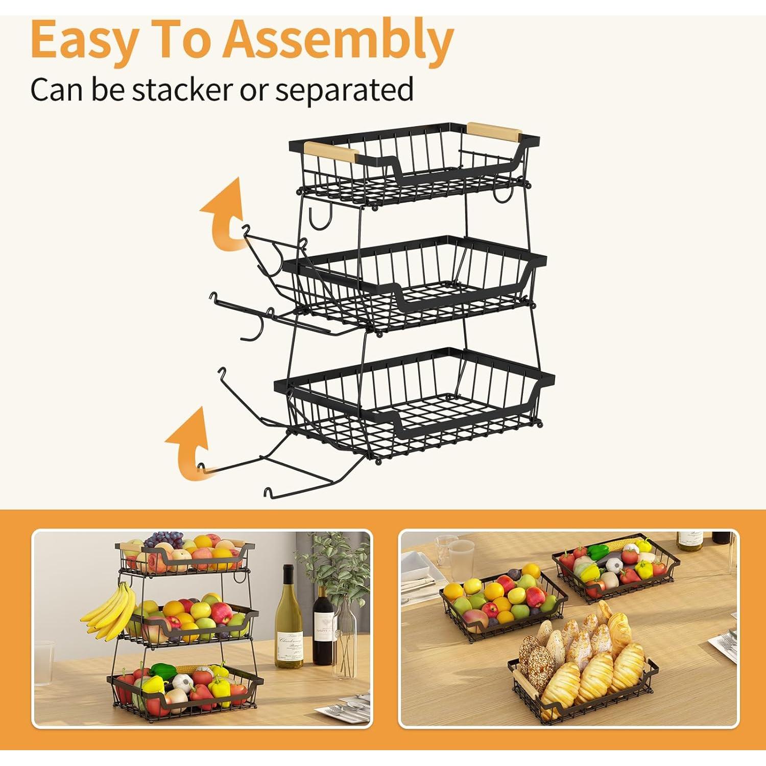 Cesta de Frutas 3 Niveles GILLAS con Soportes para Plátanos