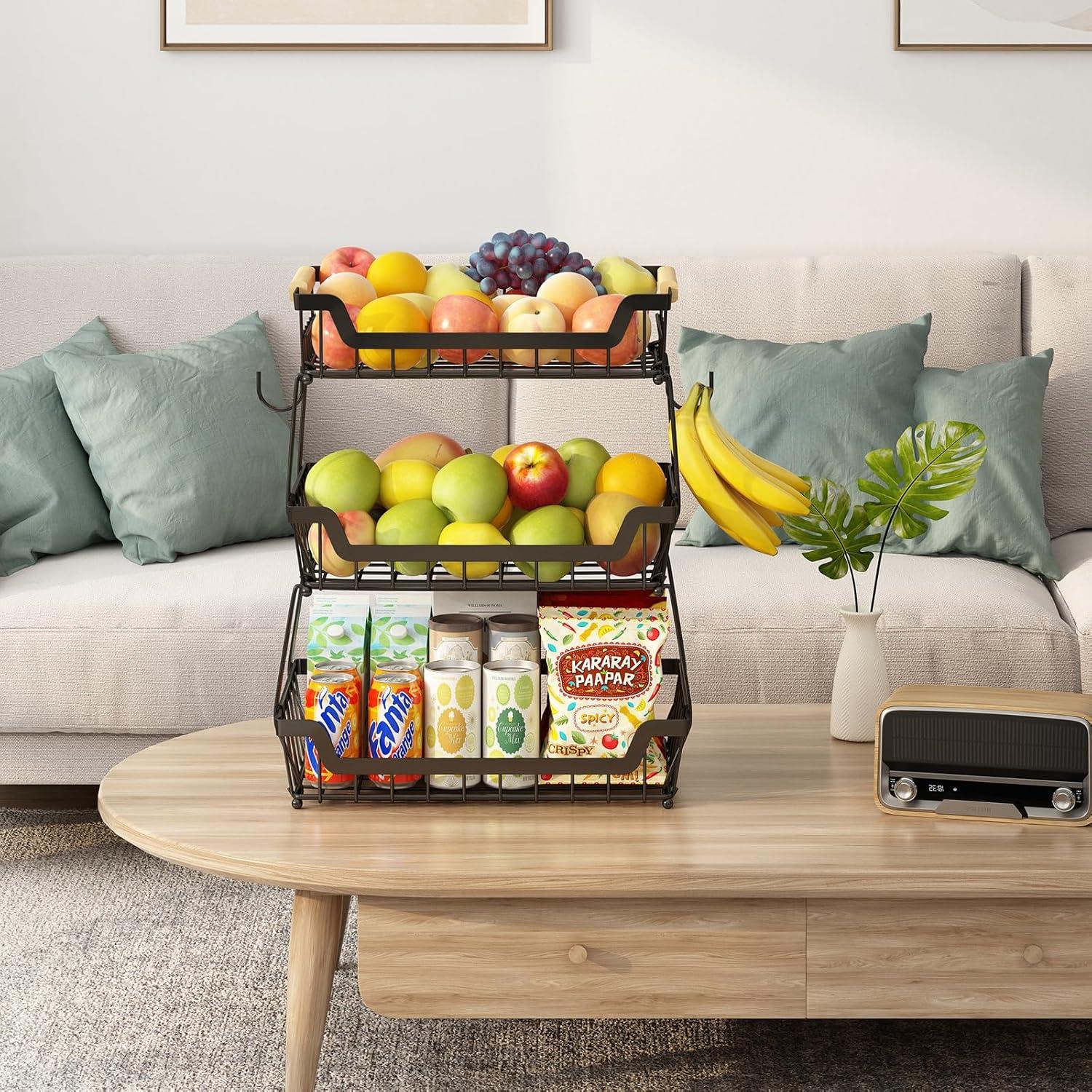 Cesta de Frutas 3 Niveles GILLAS con Soportes para Plátanos