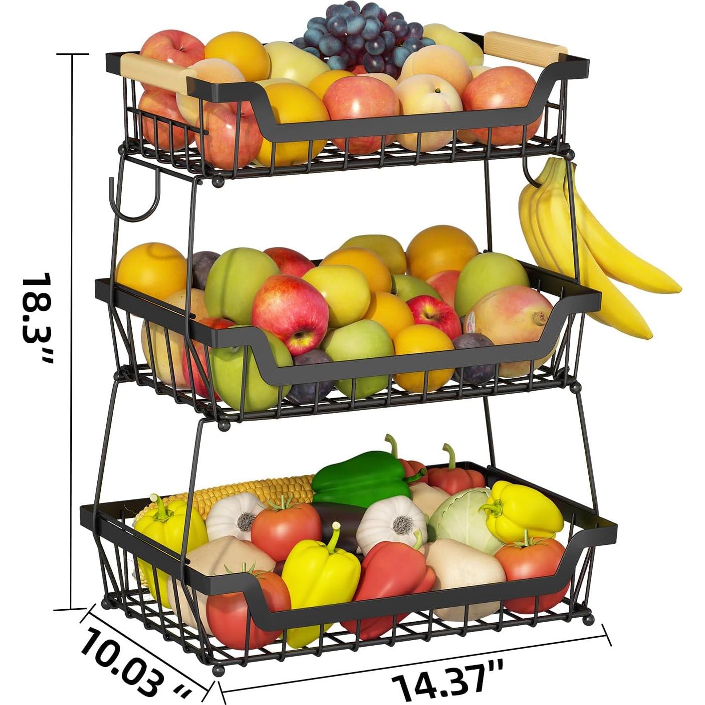 Cesta de Frutas 3 Niveles GILLAS con Soportes para Plátanos