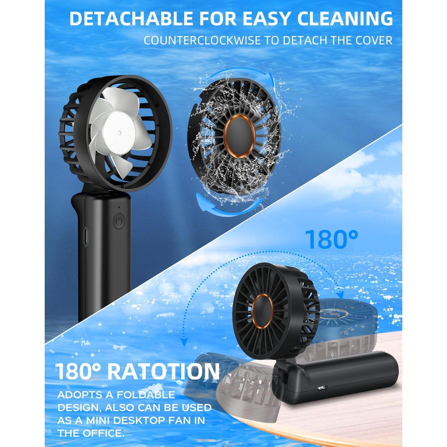 Ventilador Portátil Hssio 2000mAh 3 Velocidades Plegable 180°