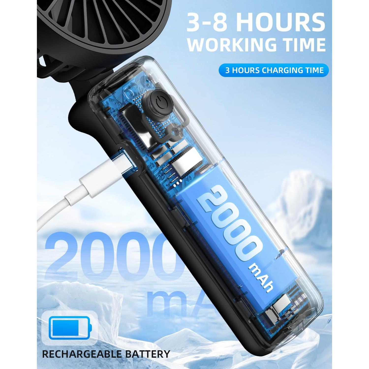 Ventilador Portátil Hssio 2000mAh 3 Velocidades Plegable 180°