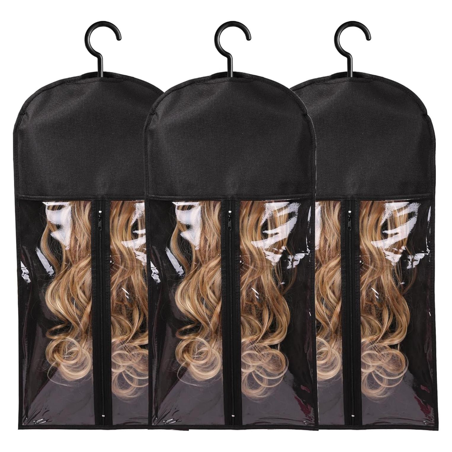 Bolsa de Almacenamiento para Pelucas AIHOPESTO 3PCS Negro
