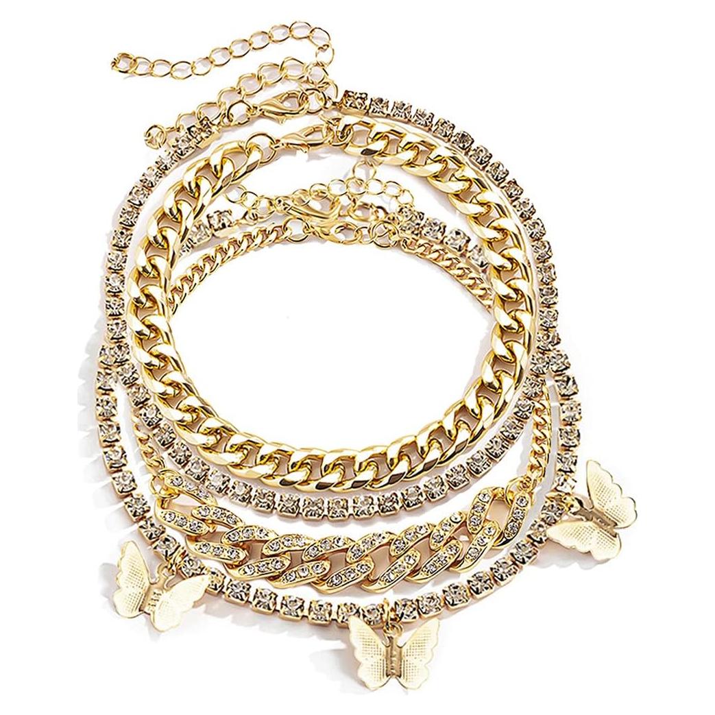 Tobillera de Mariposa Oro Plata para Mujeres Ajustable 21.6-27.9 cm