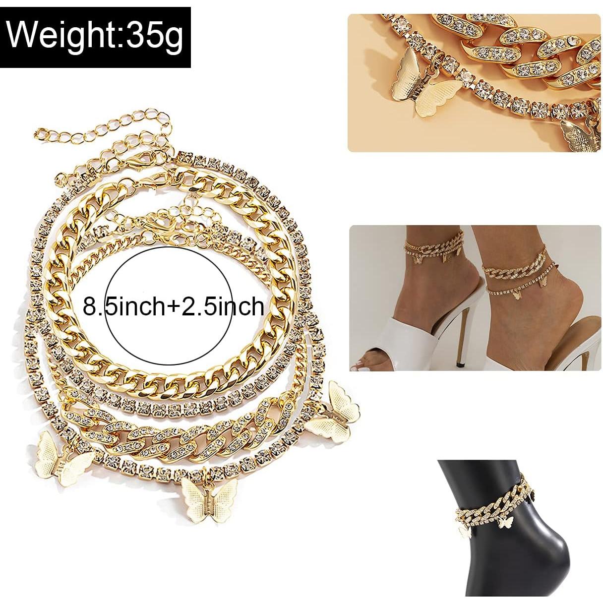 Tobillera de Mariposa Oro Plata para Mujeres Ajustable 21.6-27.9 cm