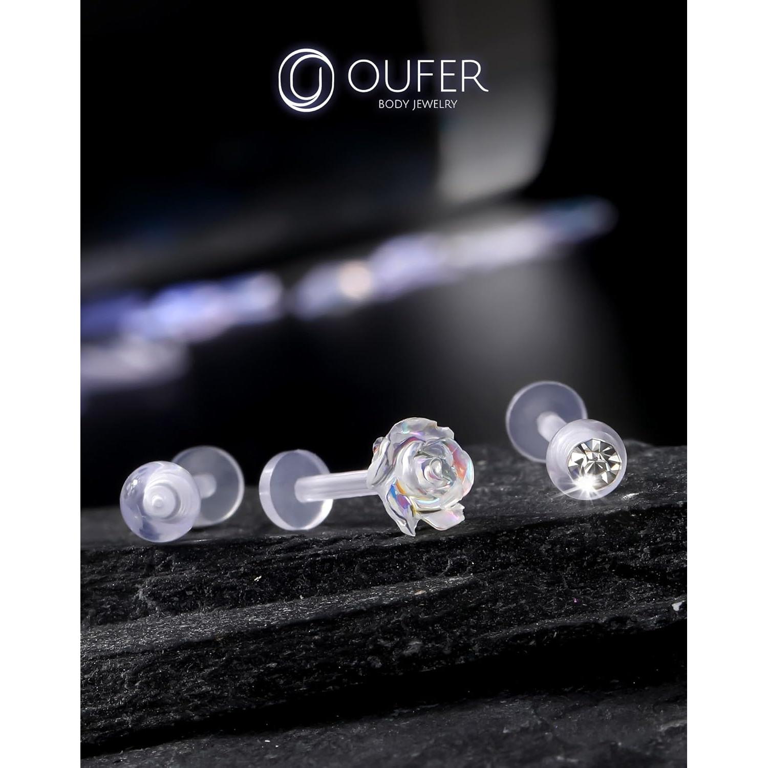 Pendientes de Piercing Helix OUFER 16G Bioflex Transparentes 3PCS