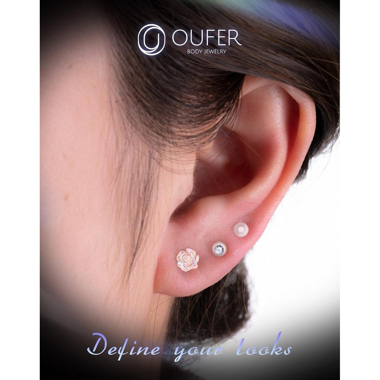 Pendientes de Piercing Helix OUFER 16G Bioflex Transparentes 3PCS