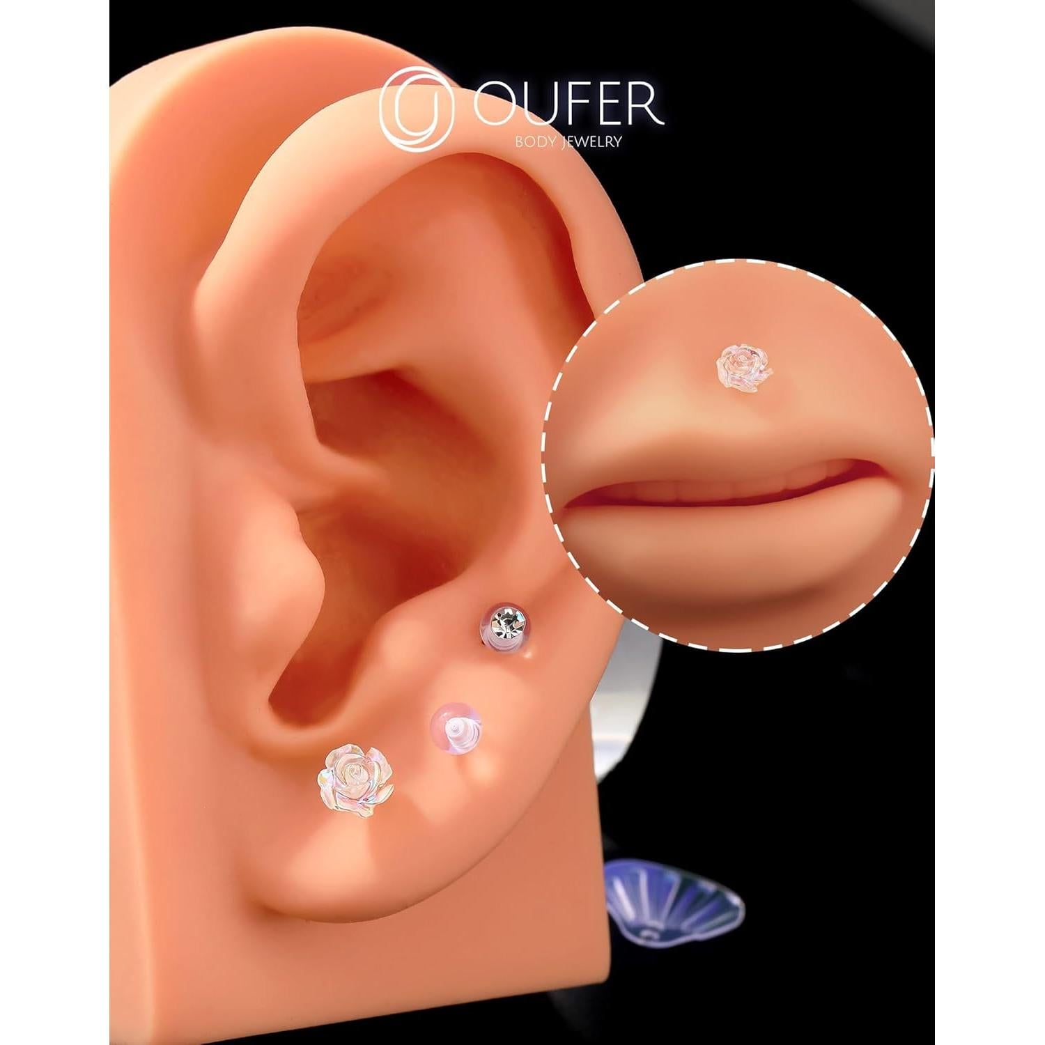 Pendientes de Piercing Helix OUFER 16G Bioflex Transparentes 3PCS