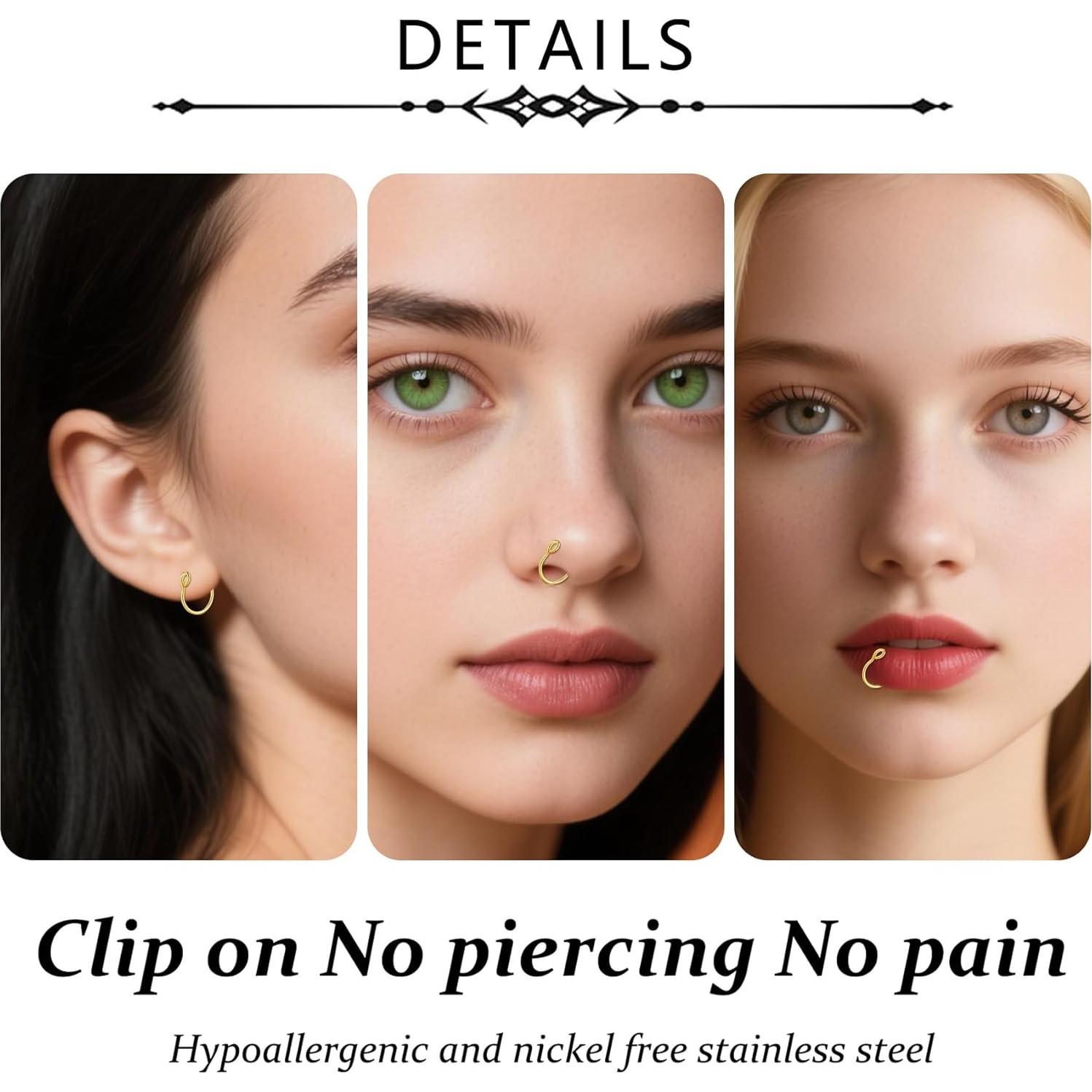 Anillos Falsos de Piercing D.Bella 20G Oro 8mm - 6 Piezas