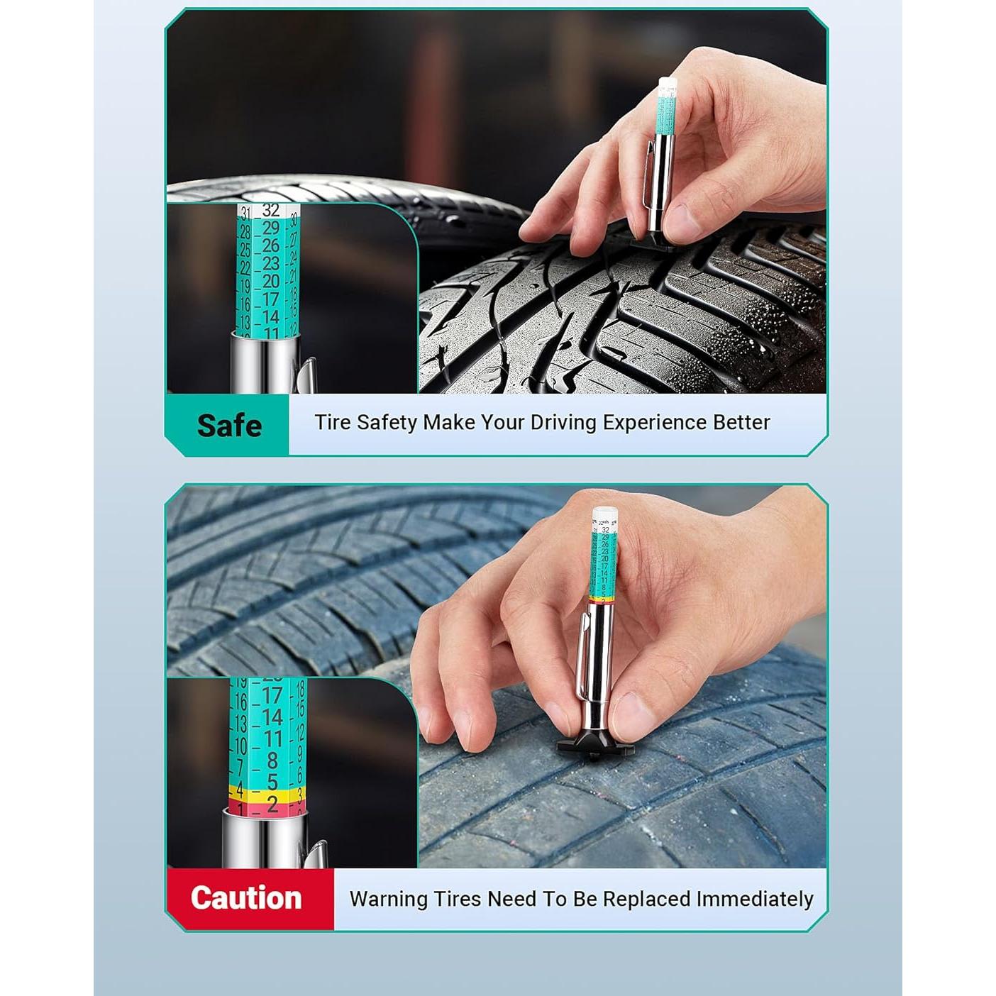 Juego de 2 medidores de profundidad de neumáticos LUMITECO