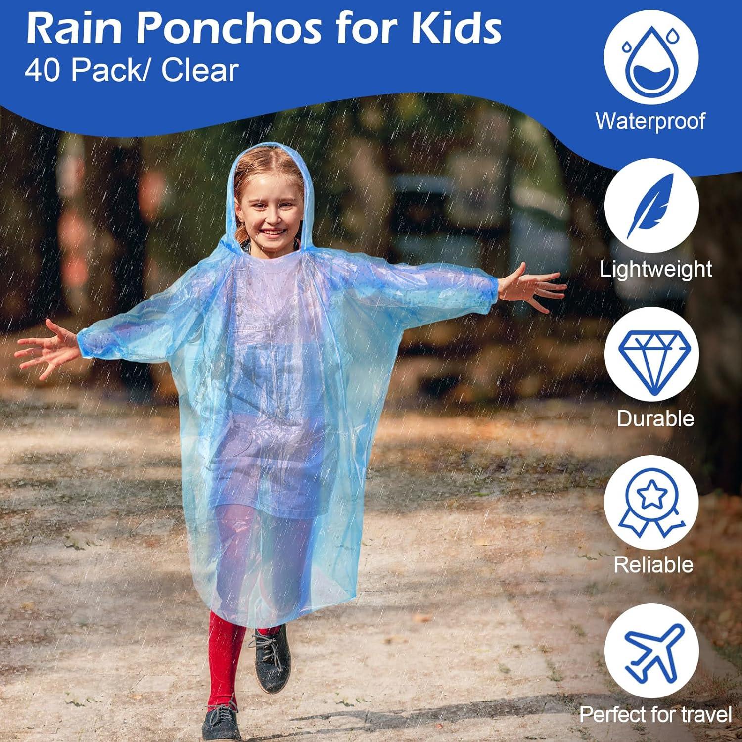 Berlune 40 Ponchos Desechables para Niños Impermeables