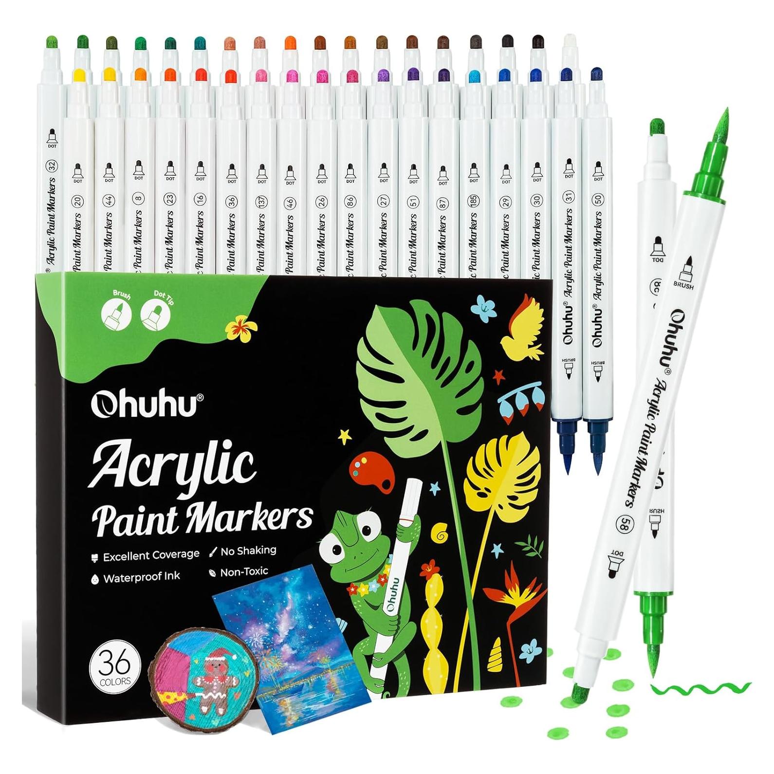 Marcadores Acrílicos Ohuhu 36 Colores Punta Doble Pincel y Punto
