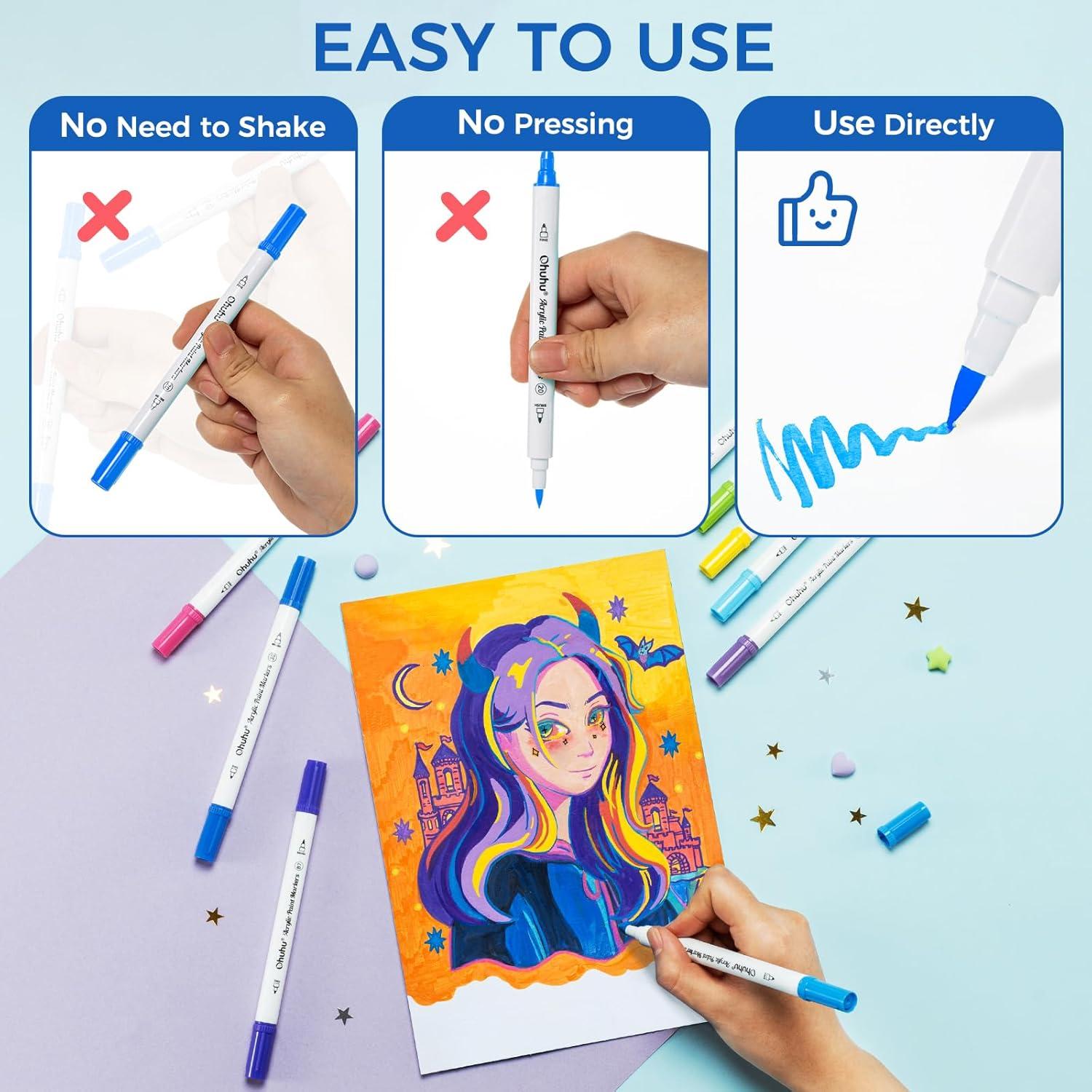 Marcadores Acrílicos Ohuhu 36 Colores Punta Doble Pincel y Punto