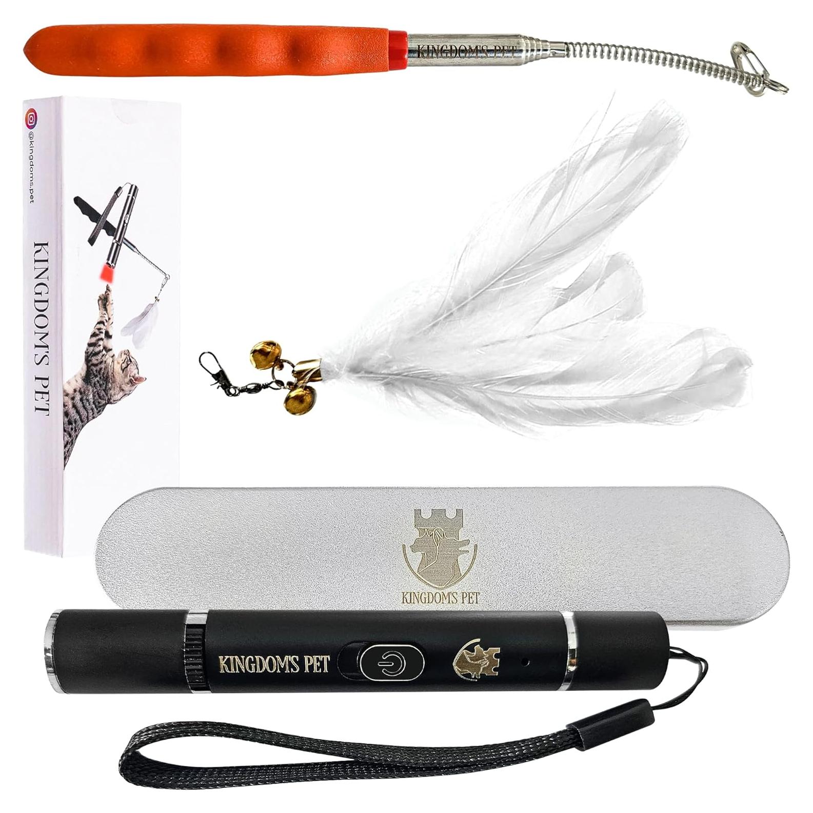 Juego Interactivo 3-en-1 para Gatos Kingdom's Pet - Puntero Láser, Varita y Plumas