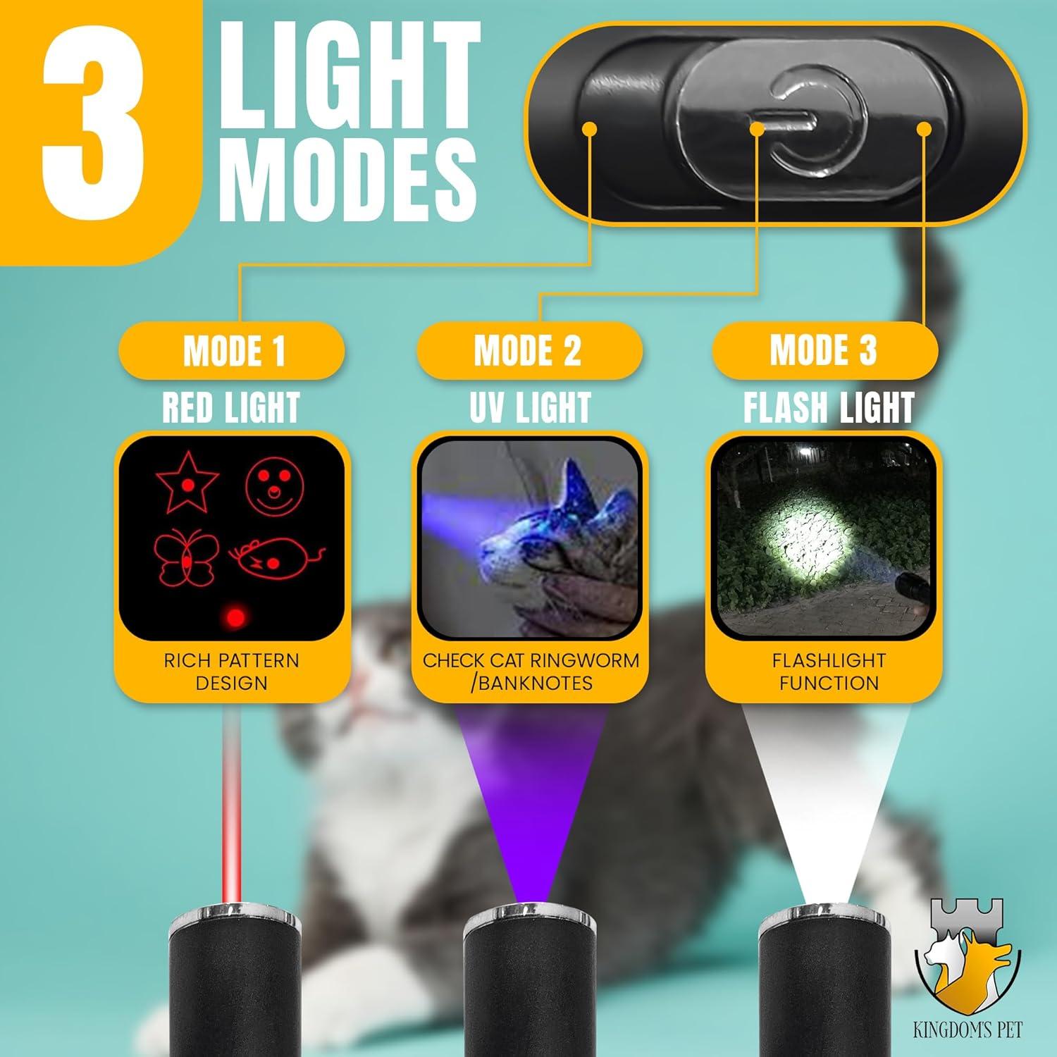 Juego Interactivo 3-en-1 para Gatos Kingdom's Pet - Puntero Láser, Varita y Plumas