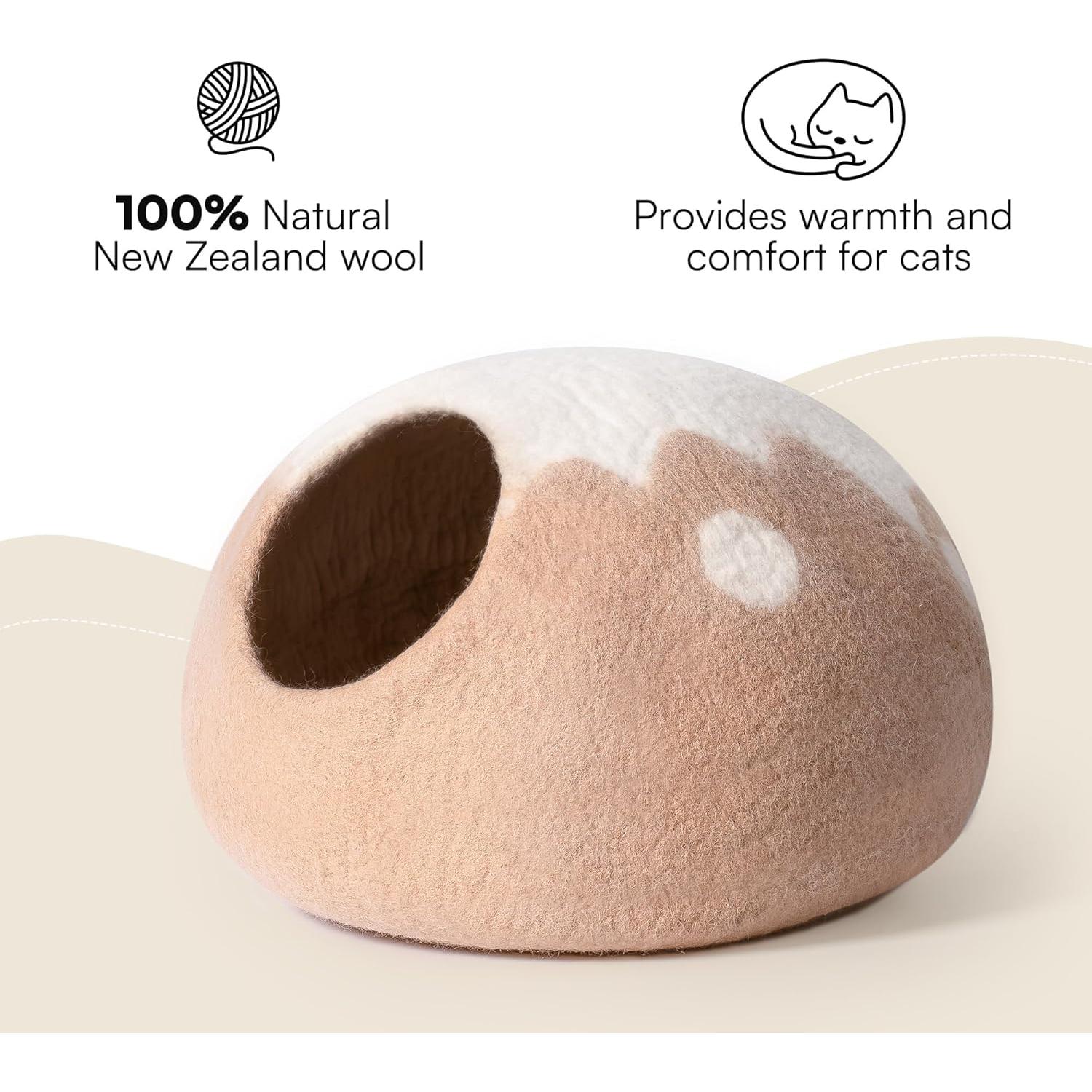 Cueva para Gatos MEWOOFUN Hecha a Mano de Lana 45x45x30cm