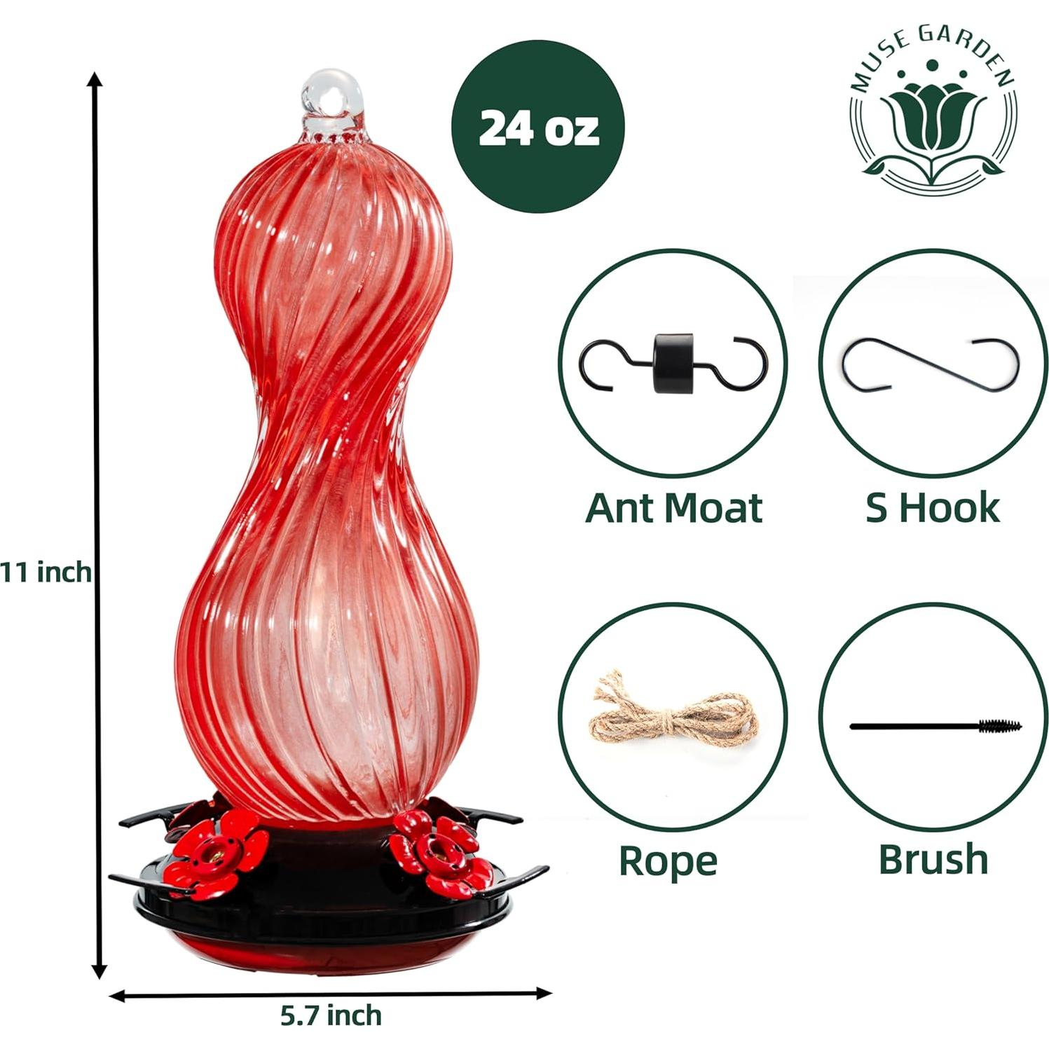 Alimentador de Colibríes Muse Garden Vidrio 680 ml 4 Puertos