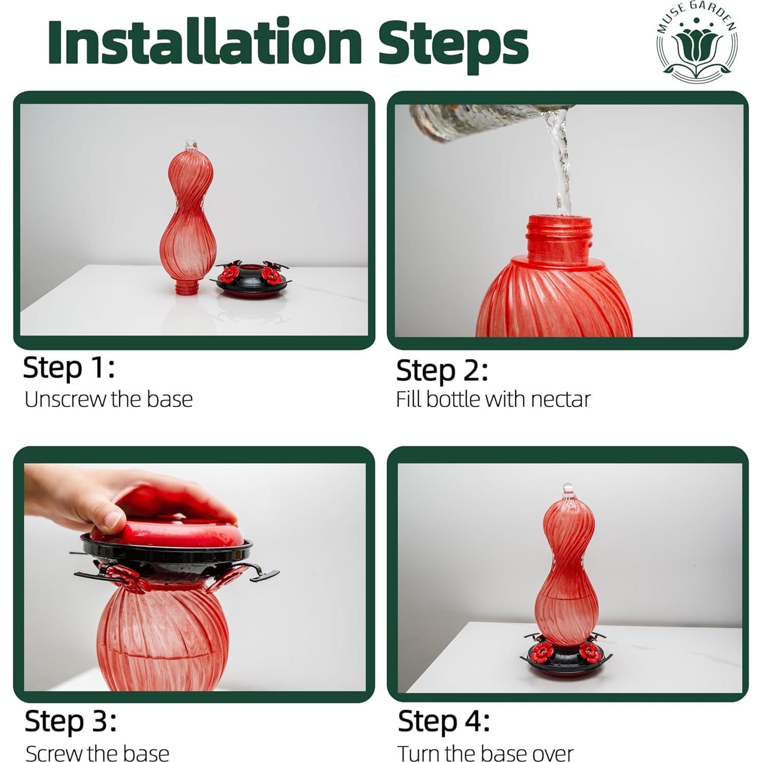 Alimentador de Colibríes Muse Garden Vidrio 680 ml 4 Puertos