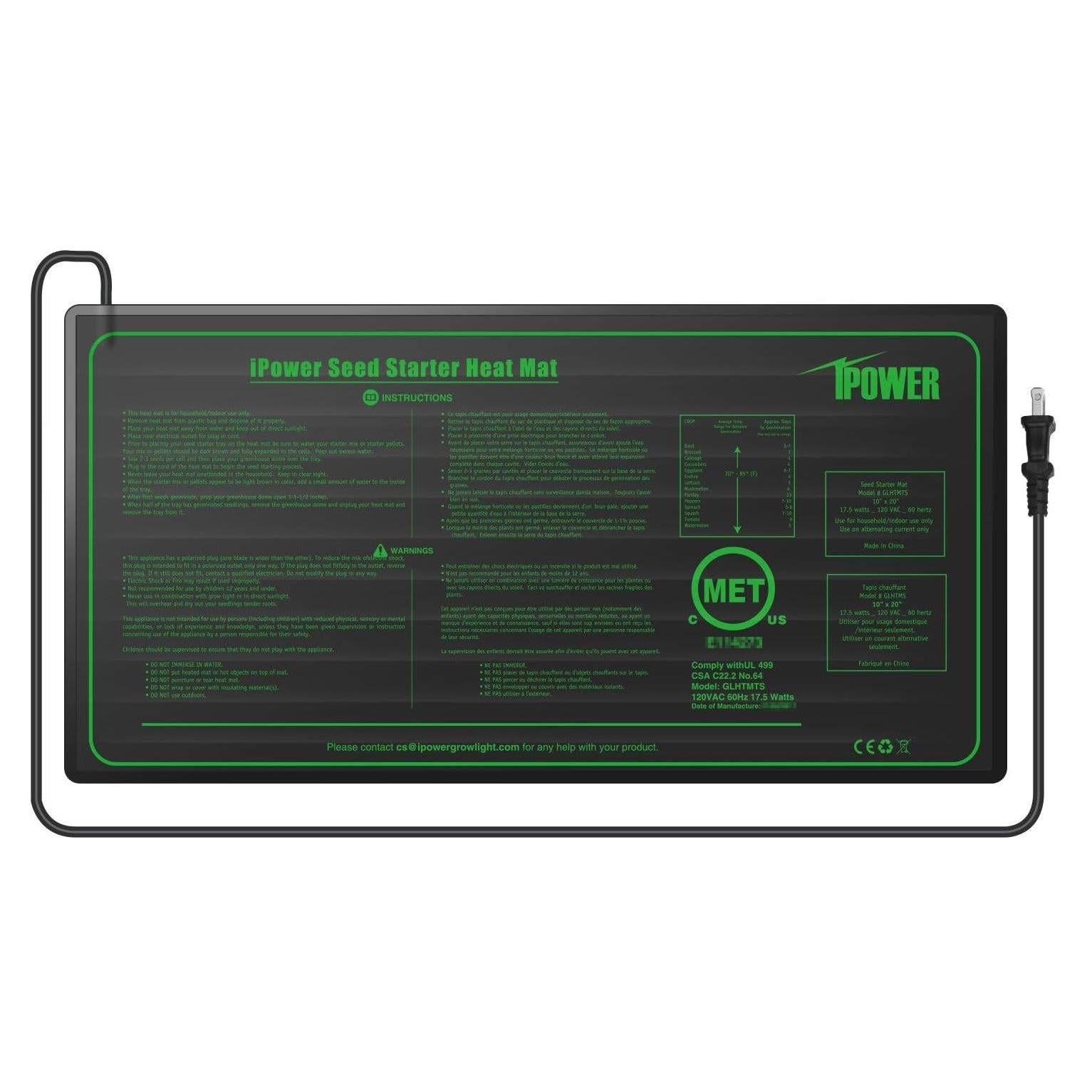 Alfombrilla Térmica iPower 10" x 20" para Plántulas Interior