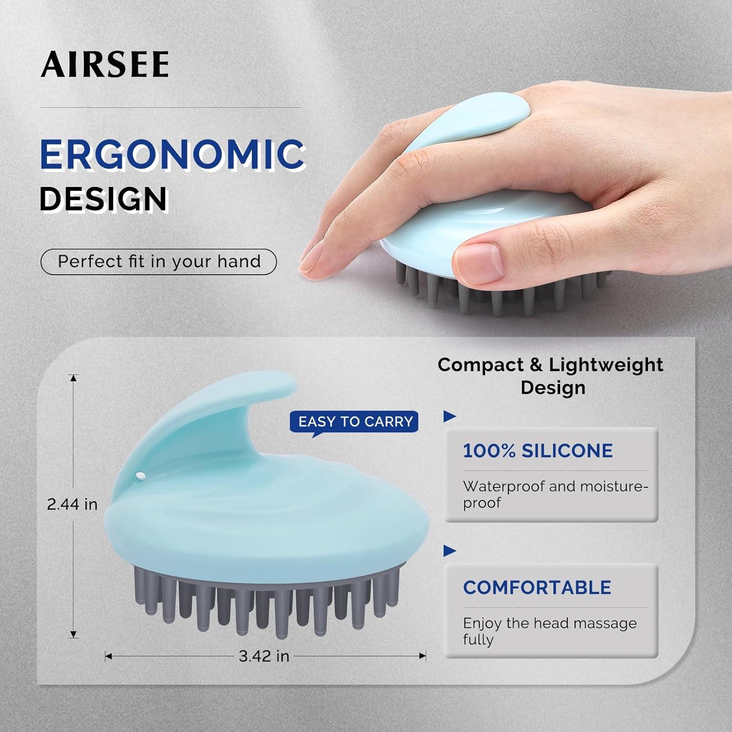 AIRSEE Hair Scrubber for Scalp, Soft Silicone Bristles for Hair Growth Deep Cleansing and Stress Relaxation, Hair Scalp Massager for a Dry,Itchy Scalp Dandruff Brush Scalp Exfoliator Wet Dry Hair Care