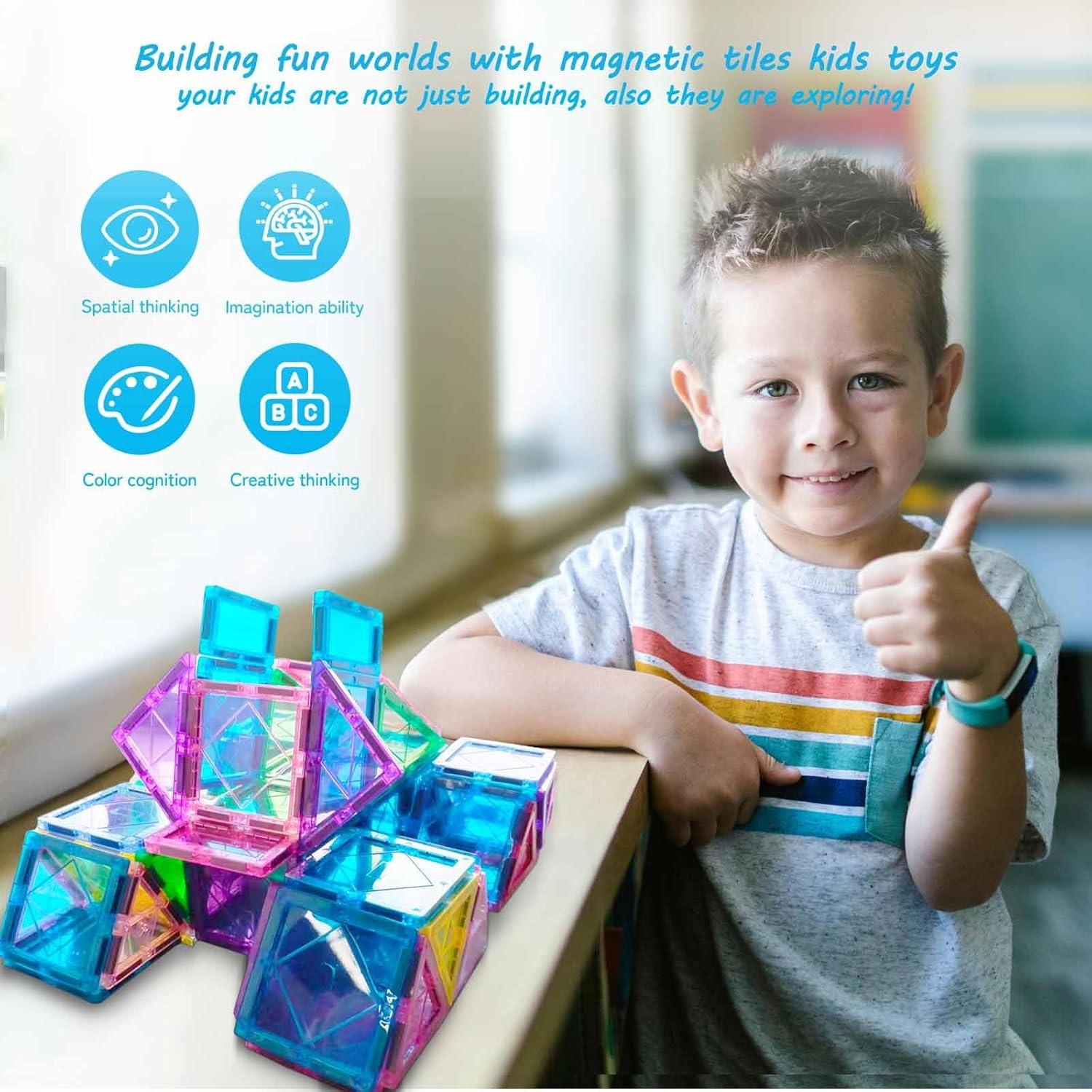 Magnetic Tiles Building Blocks 100PCS Magnets Building Set Magnetic Blocks Montessori Toy Construction STEM Stacking Toys 3D Toy Gift for Kids 3+ Years Old Boys and Girls preschool Kindergarden