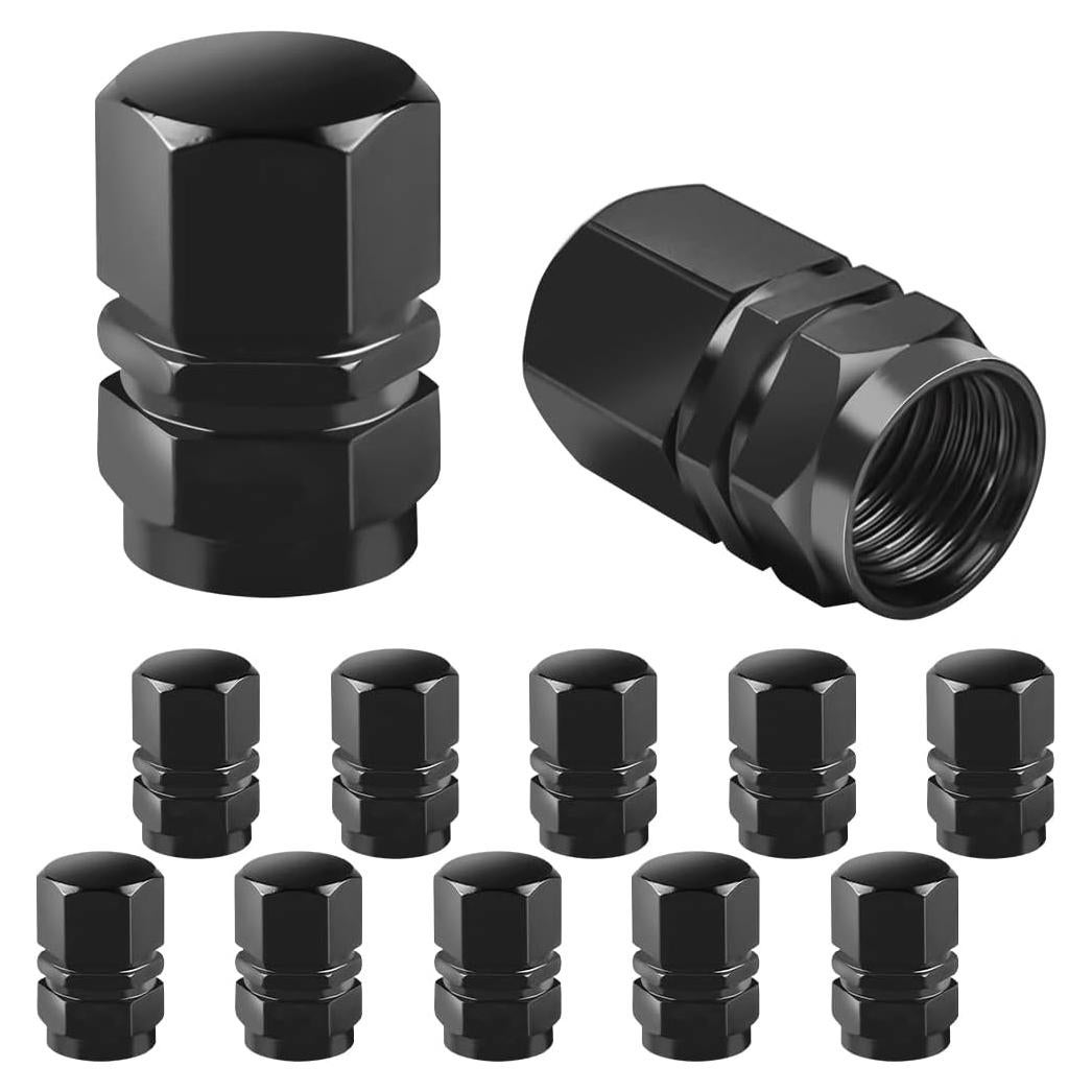 Tapa de Válvula de Neumático AUCELI 12 Piezas Hexagonal Negro