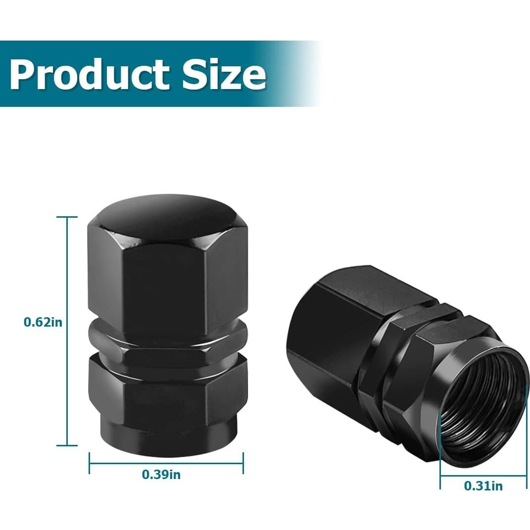 Tapa de Válvula de Neumático AUCELI 12 Piezas Hexagonal Negro
