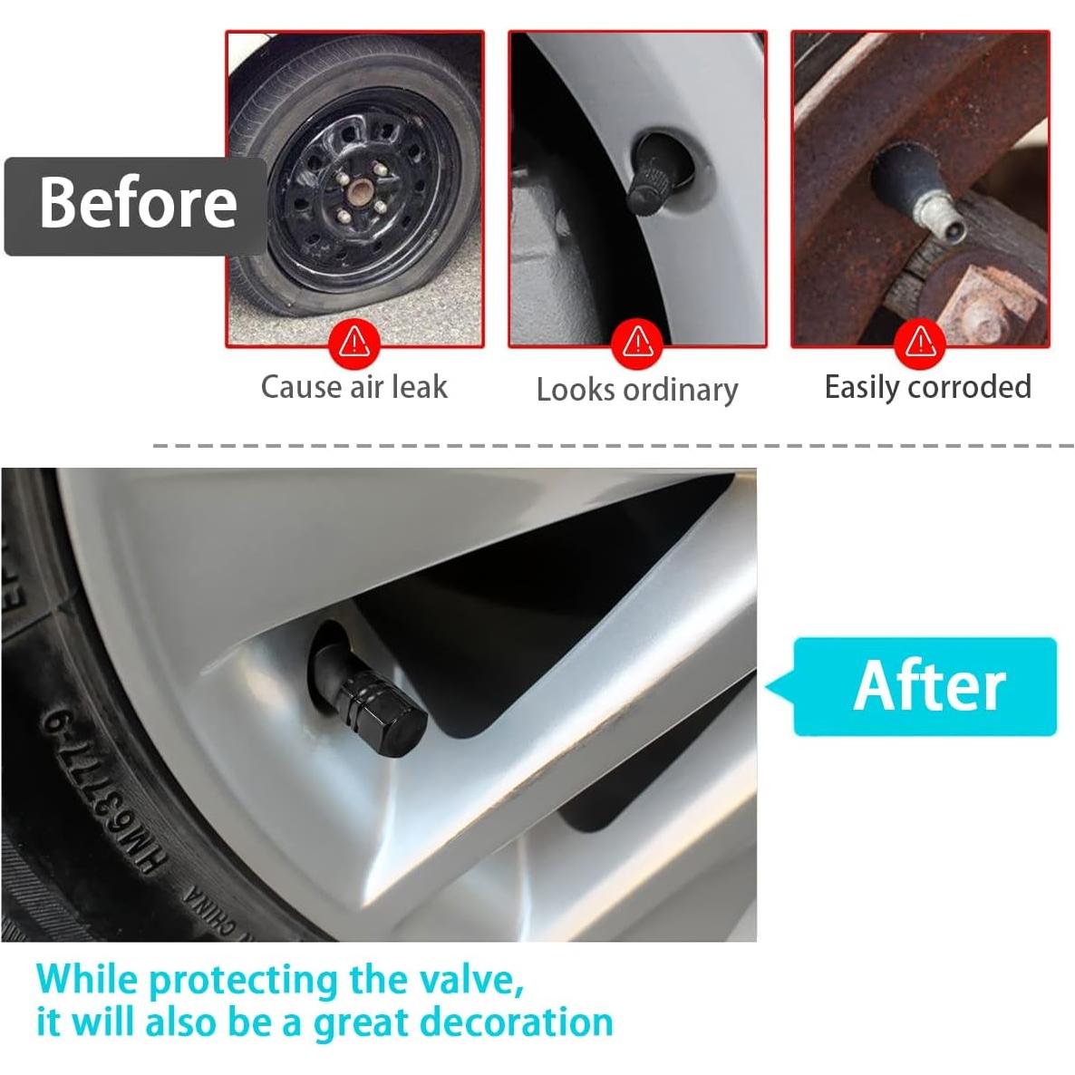 Tapa de Válvula de Neumático AUCELI 12 Piezas Hexagonal Negro