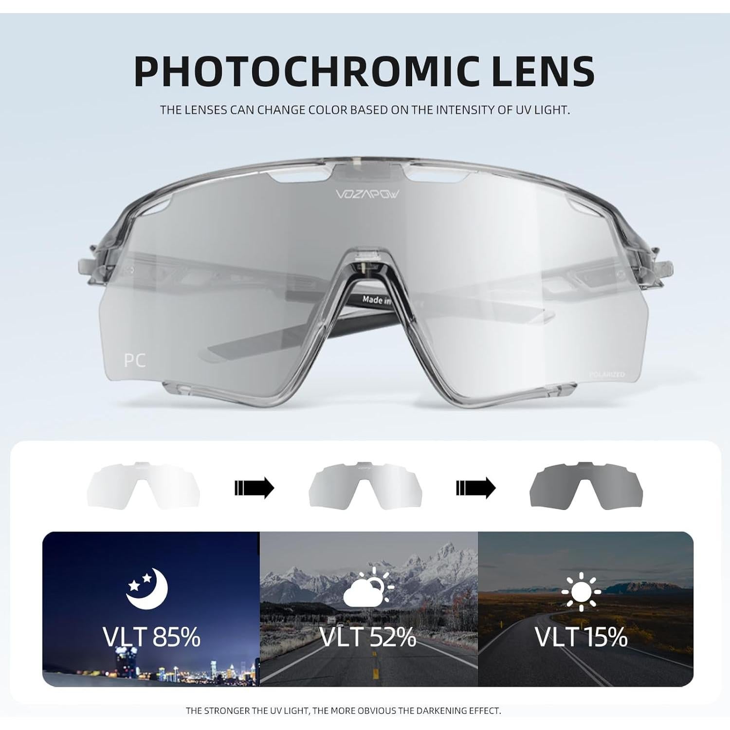 Gafas de sol fotocromáticas VOZAPOW para ciclismo y deportes