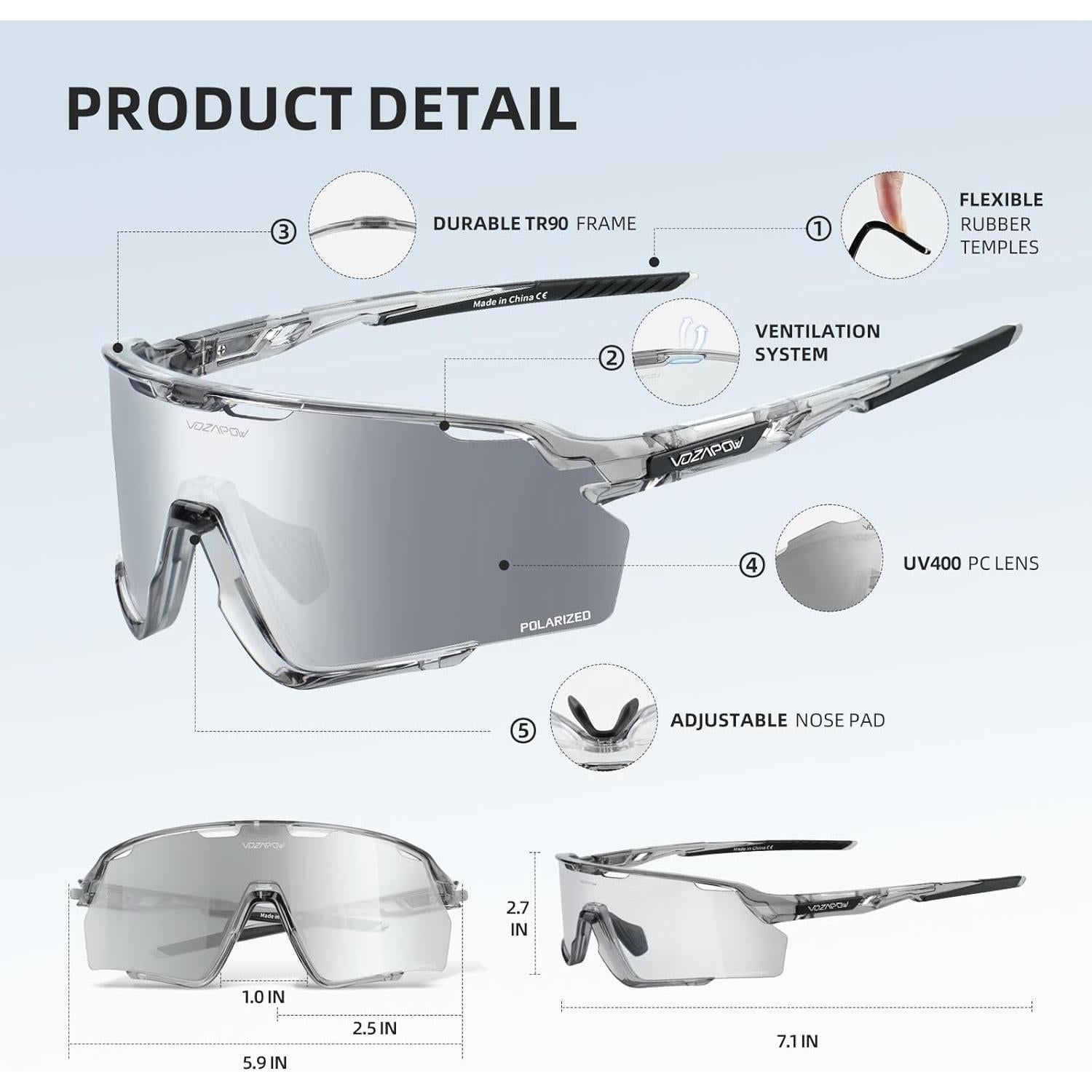 Gafas de sol fotocromáticas VOZAPOW para ciclismo y deportes