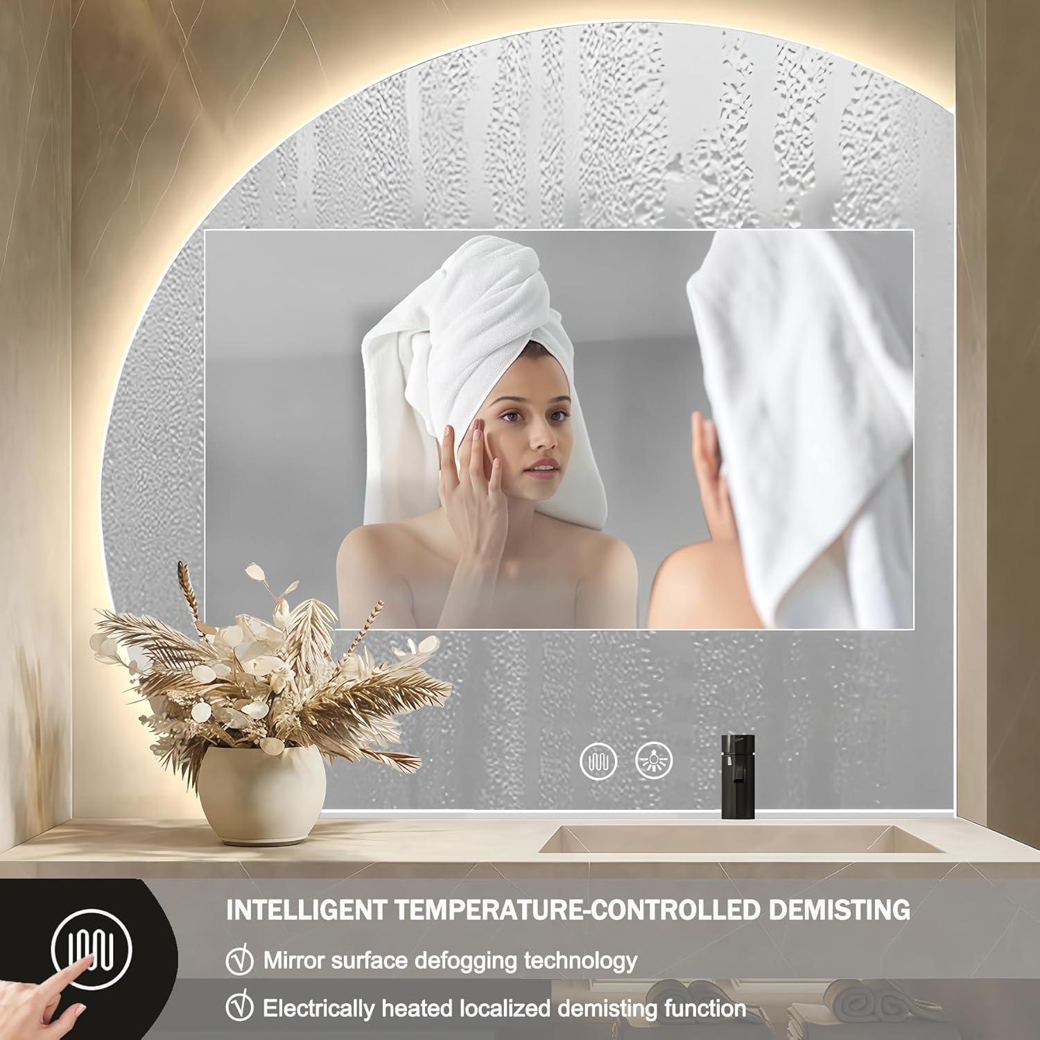 Espejo LED IYTBILQ 81.28 cm Redondo con Anti-vaho y 3 Colores