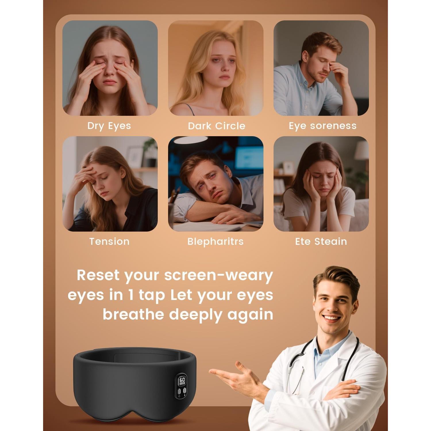 Máscara de Ojos Calentada Anydance Inalámbrica 4 Temperaturas