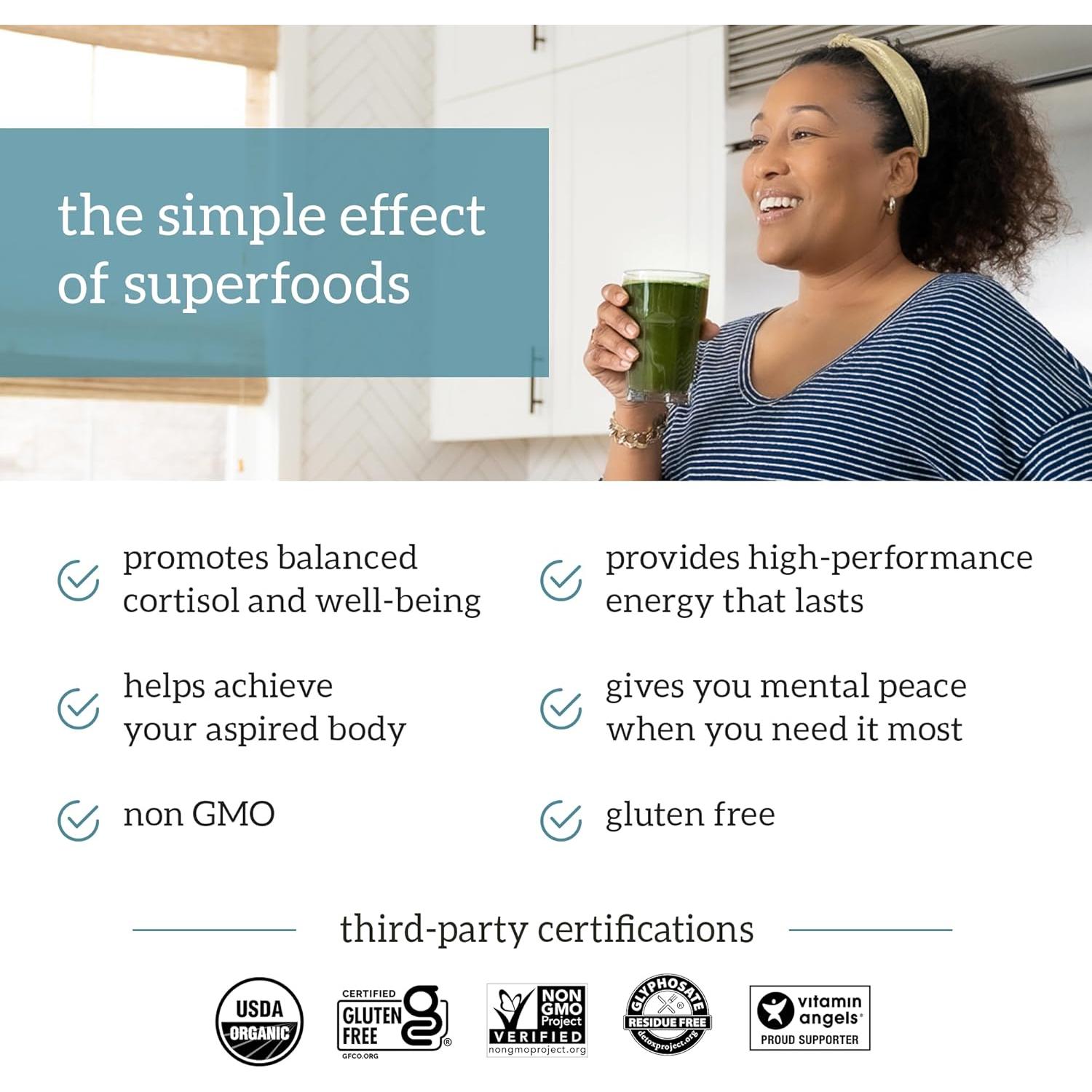 Organifi Jugo Verde - Polvo Orgánico 30 Porciones - Control de Estrés