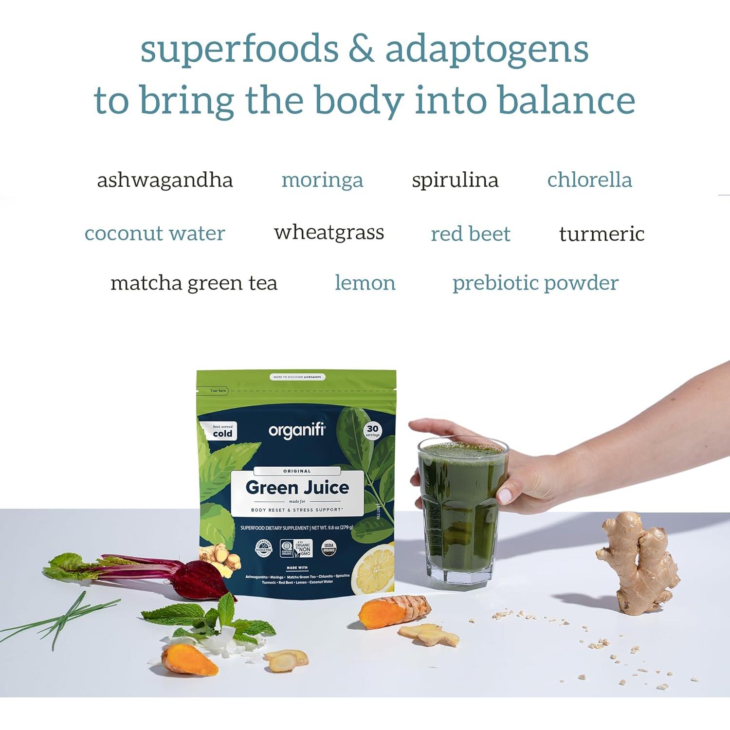 Organifi Jugo Verde - Polvo Orgánico 30 Porciones - Control de Estrés