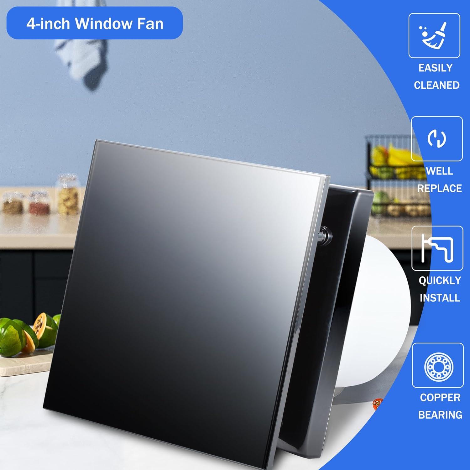 Ventilador de Ventana Hose Vary 4" con Panel de Vidrio Negro