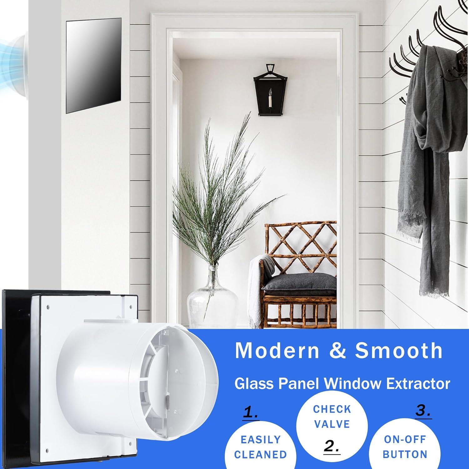 Ventilador de Ventana Hose Vary 4" con Panel de Vidrio Negro