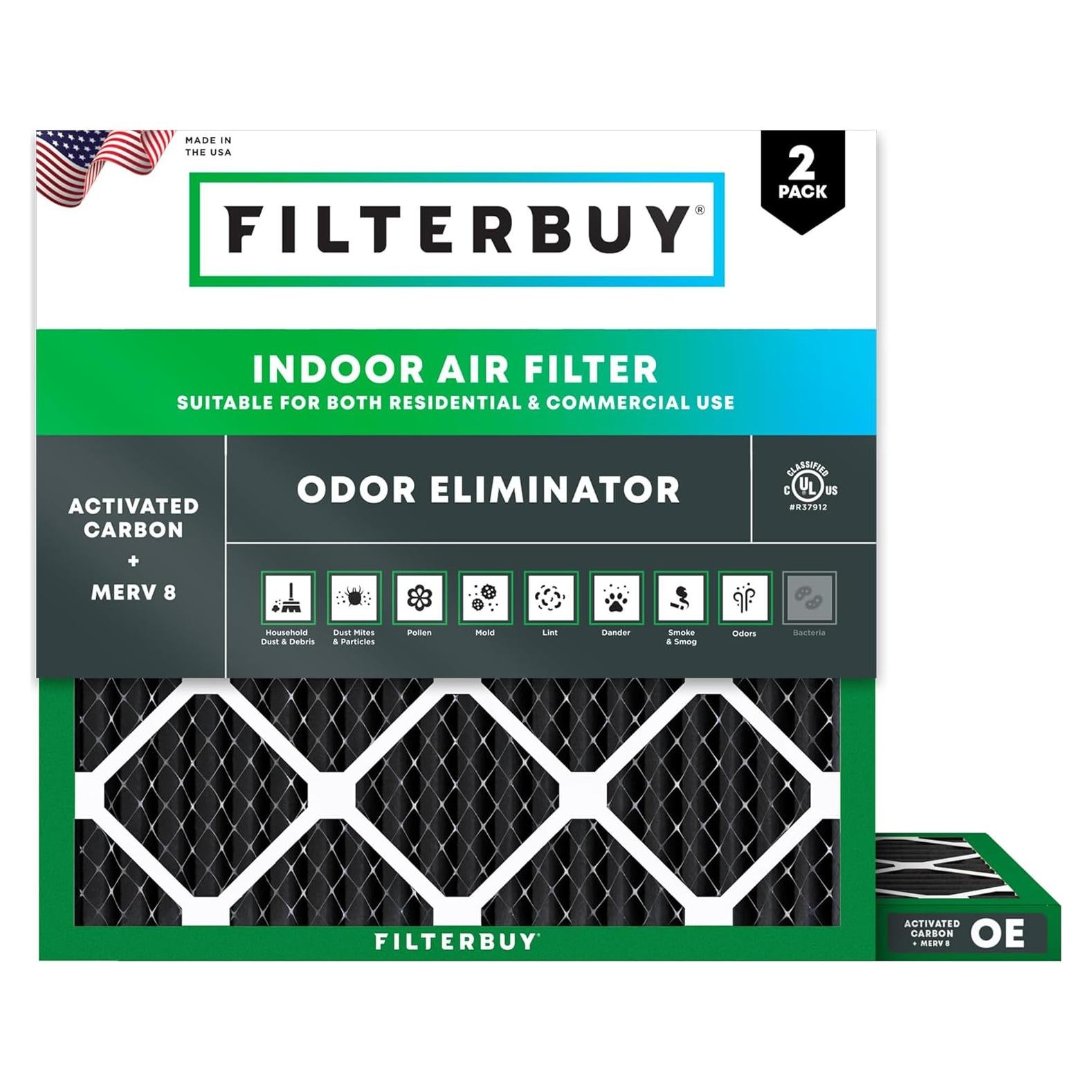 Filtro de aire Filterbuy 10x10x1 MERV 8 con carbón activado