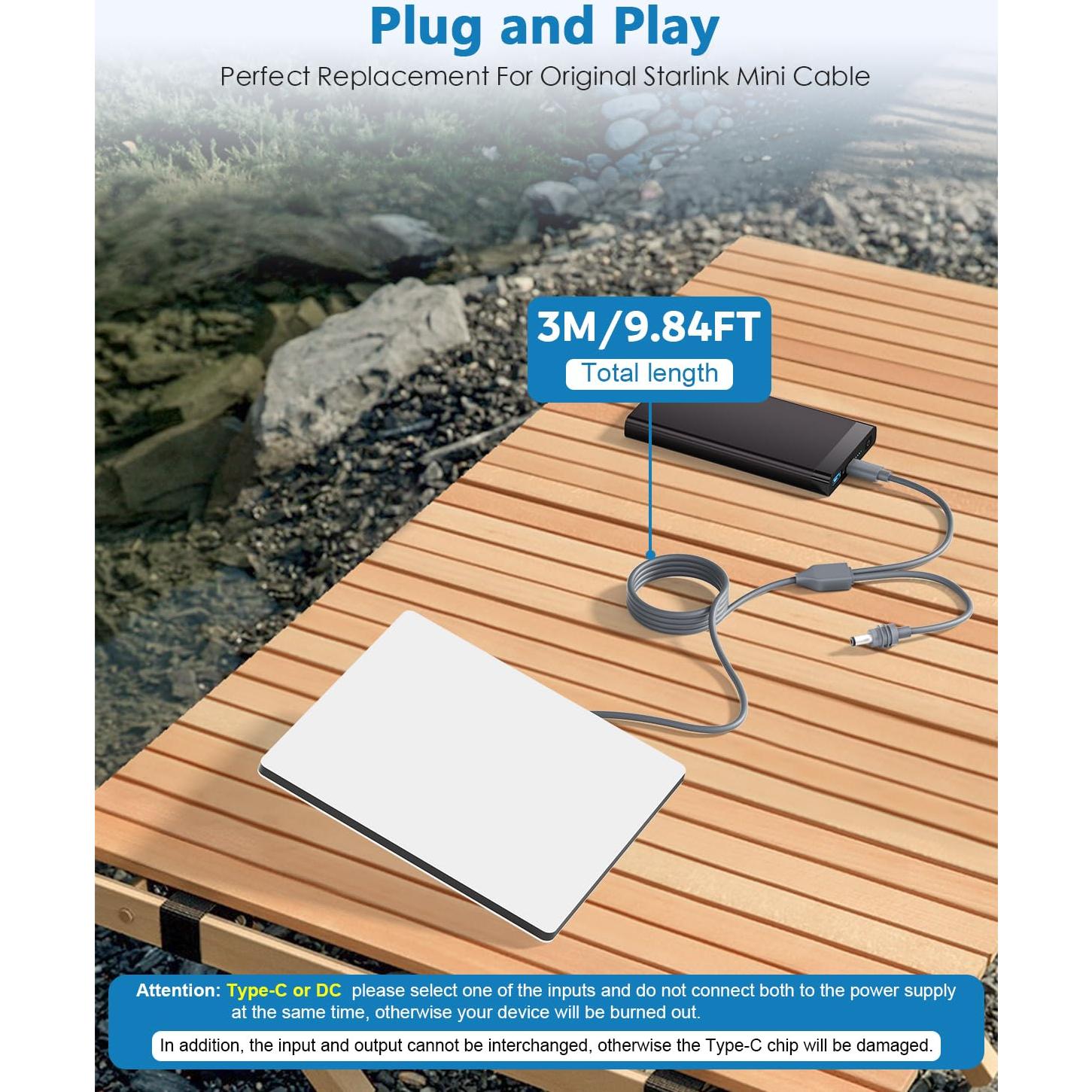 Cable de Alimentación USB C 2 en 1 Starlink Mini 3m 100W