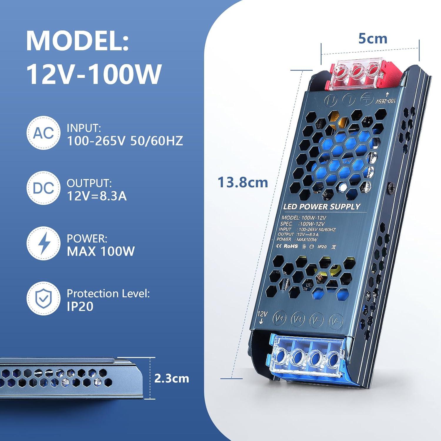 Fuente de Alimentación LED 12V 100W SUCIKORIO Ultra Delgado