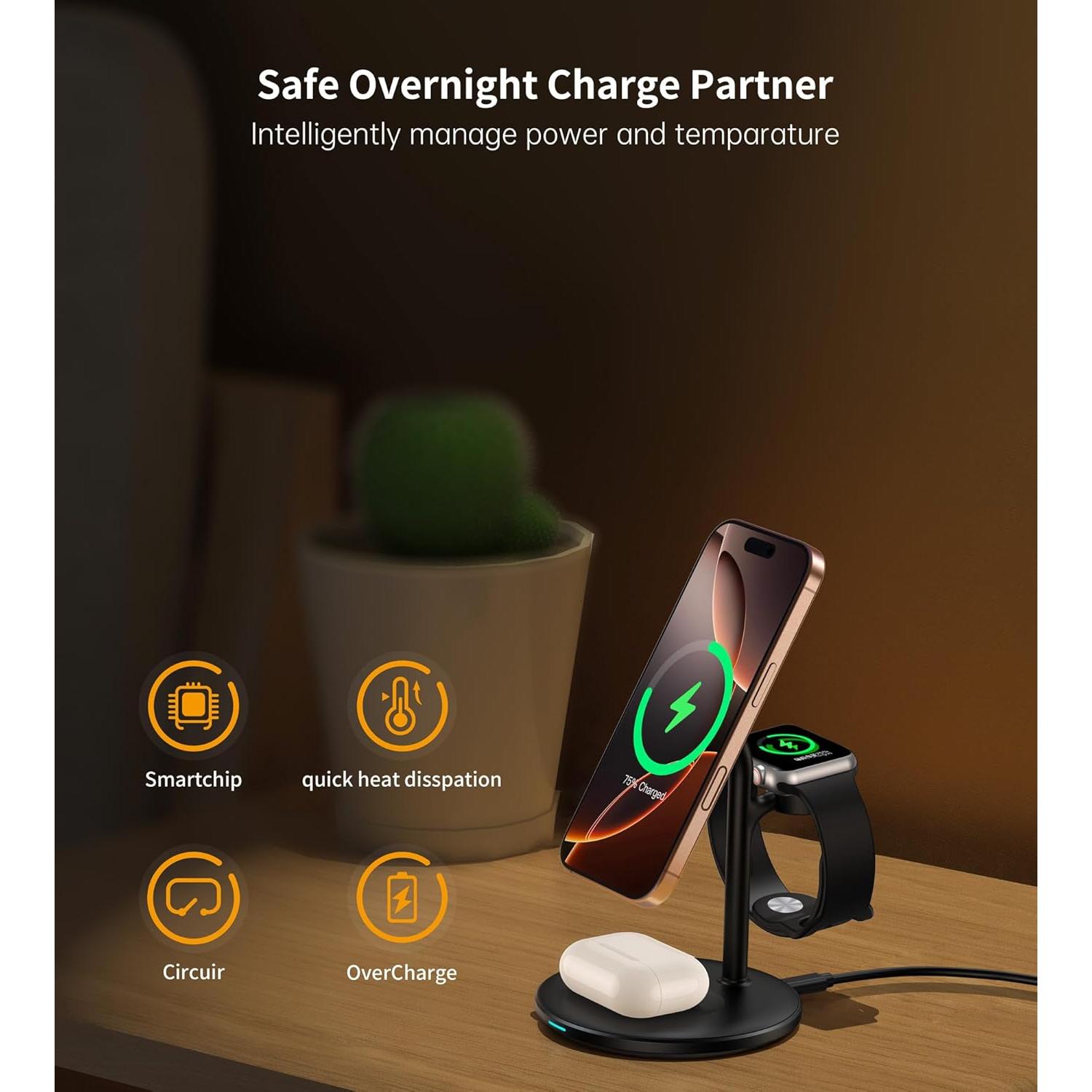 Estación de Carga Inalámbrica 3 en 1 XooFly con Adaptador 20W