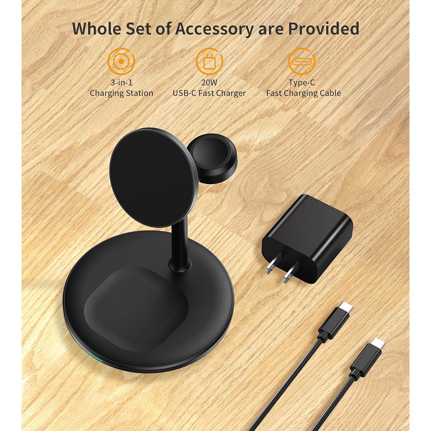 Estación de Carga Inalámbrica 3 en 1 XooFly con Adaptador 20W