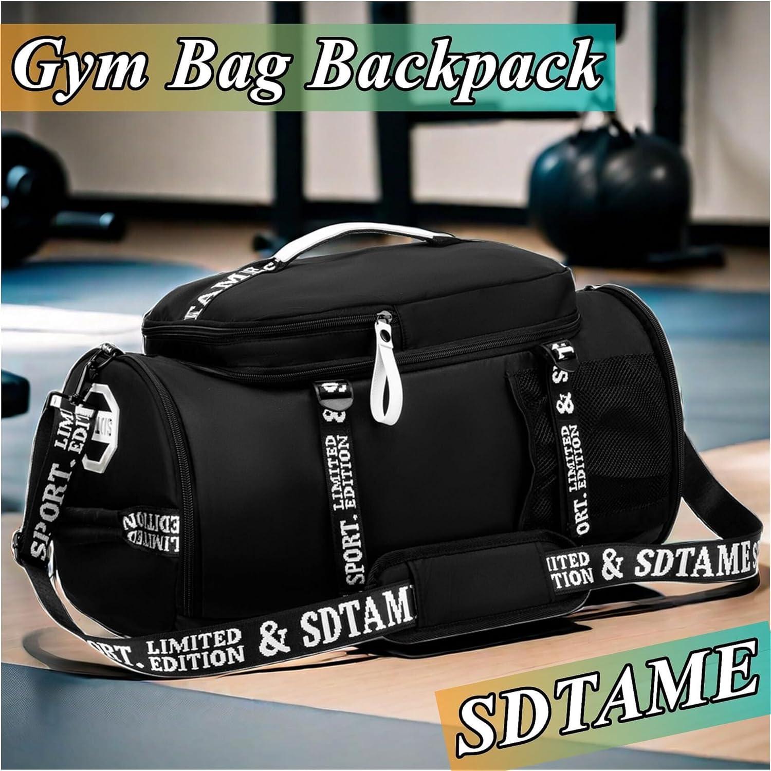 Bolsa de gimnasio SDTAME tipo duffle negra con compartimento para zapatos