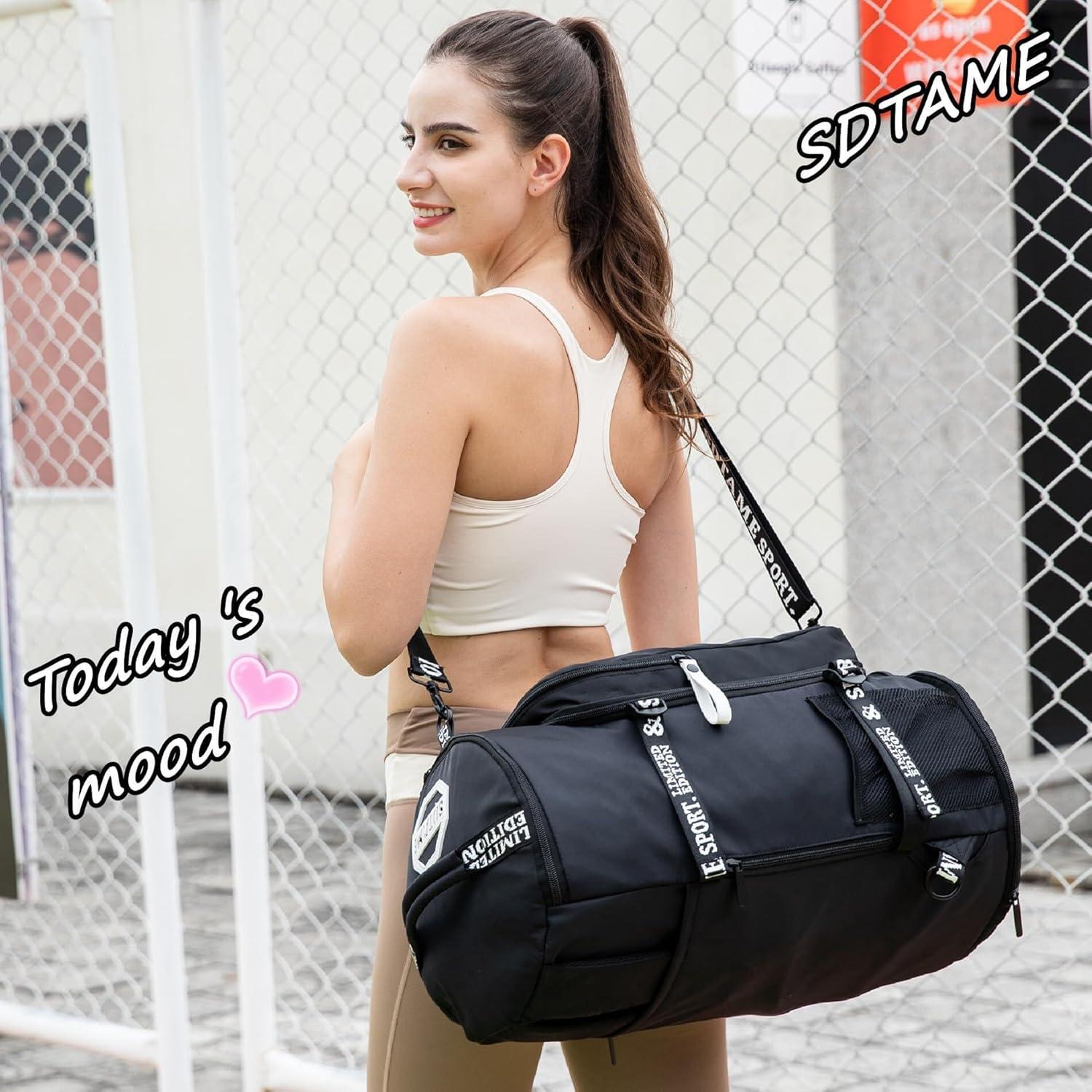 Bolsa de gimnasio SDTAME tipo duffle negra con compartimento para zapatos