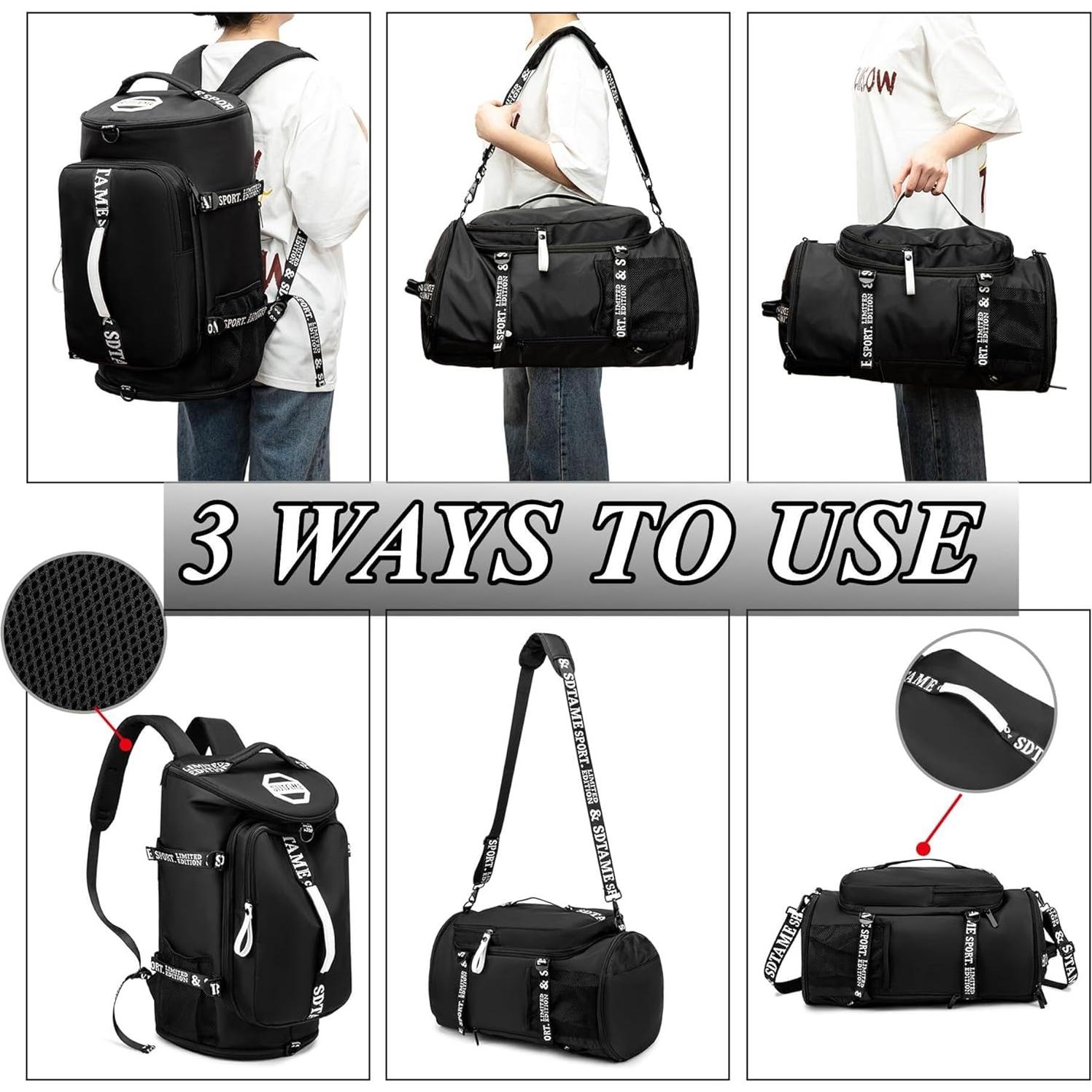 Bolsa de gimnasio SDTAME tipo duffle negra con compartimento para zapatos